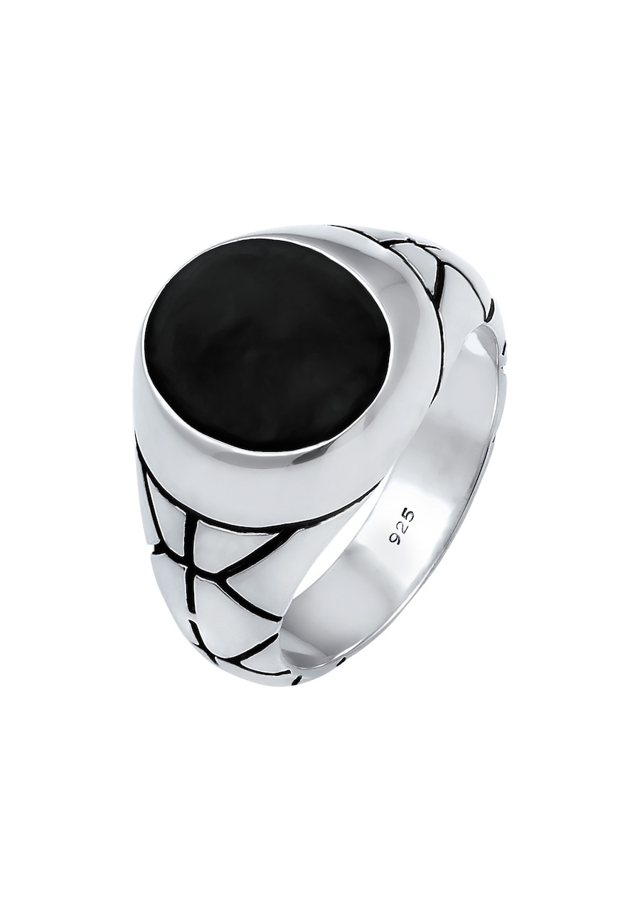 KUZZOI Basic Herren Siegelring Oval Emaille 925er Silber 54