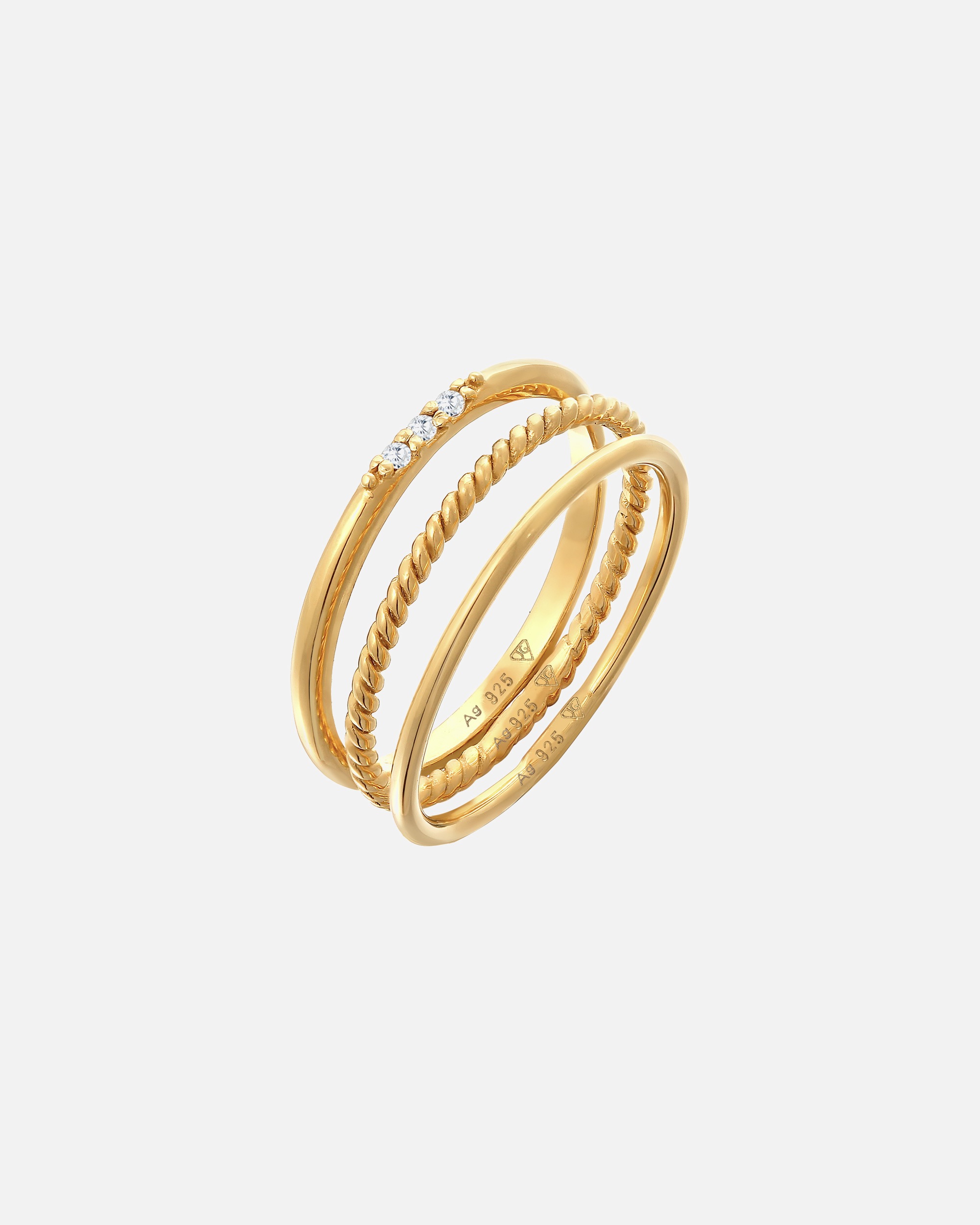 Ring für Weiblich Elli Stapelringe Zirkonia Kordel Basic 3er Set 925 Silber 52