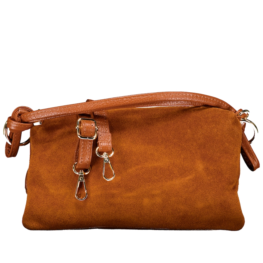 Hausfelder Manufaktur Umhängetasche Velours mit Goldfittings Cognac Damen