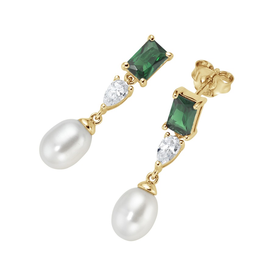 Smart Jewel Ohrhänger mit edlen Steinen und Süßwasser-Perle, Silber 925 2,5 cm Gold