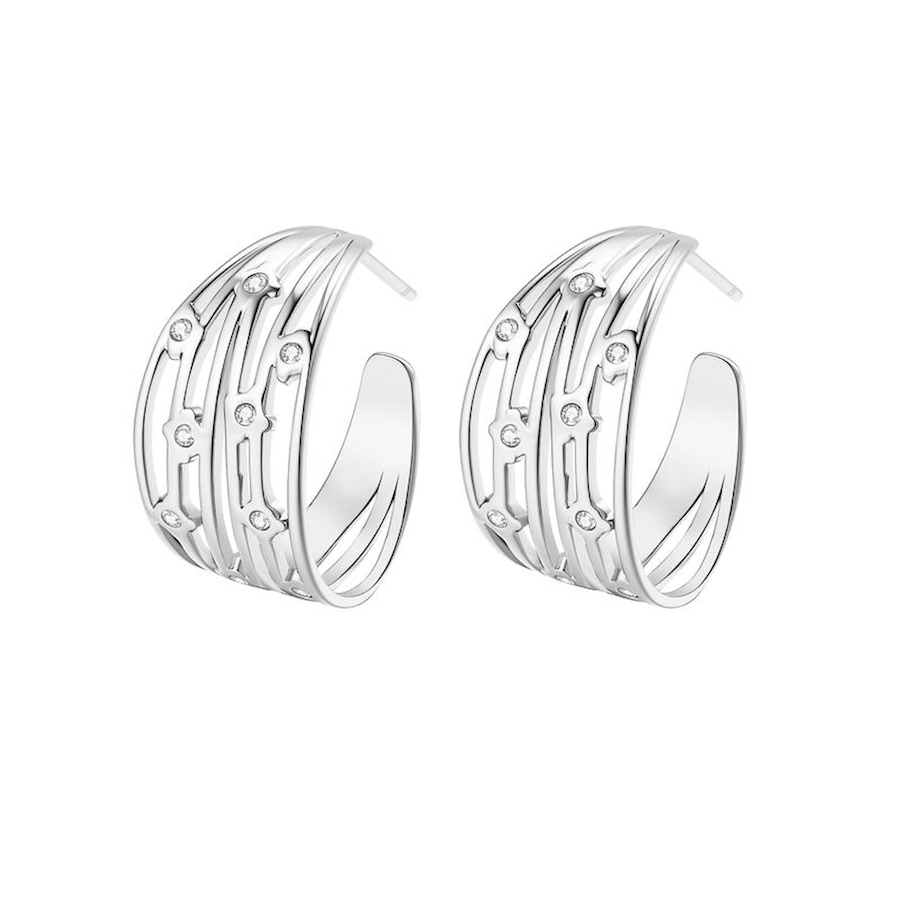 Hey Happiness Multi Band Kristall Creolen – Edelstahl Ohrringe Statement Hoops Silber Damen