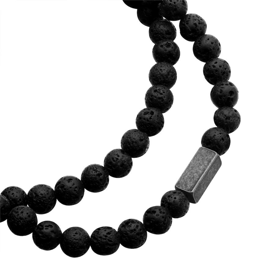 True Rebels Armband aus Edelstahl in Retro mit Lavastein 19 cm Herren