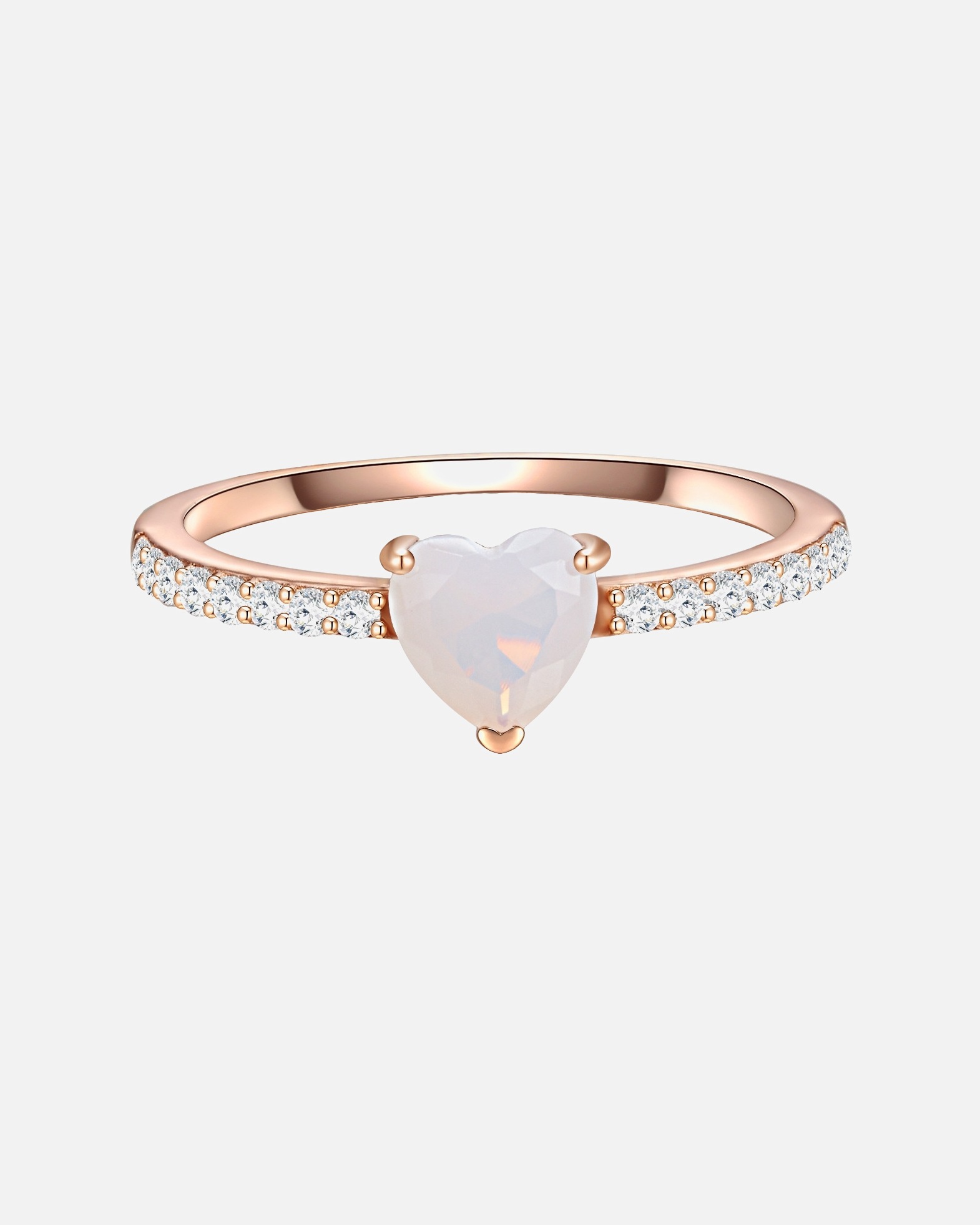 Ring für Weiblich Glanzstücke München Ring Herz aus Sterling Silber in roségold mit Mondstein (synth.) 48