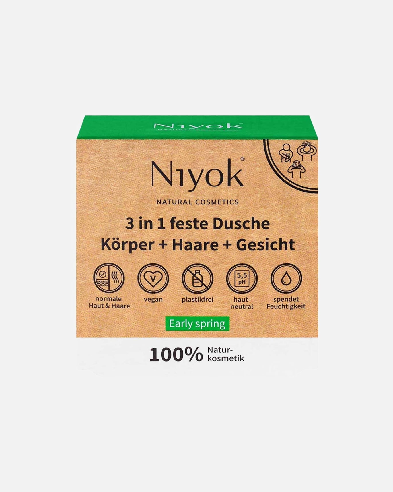 Körperseife für Unisex Niyok 3in1 feste Dusche Körper+Haare+Gesicht - Early spring 80 g