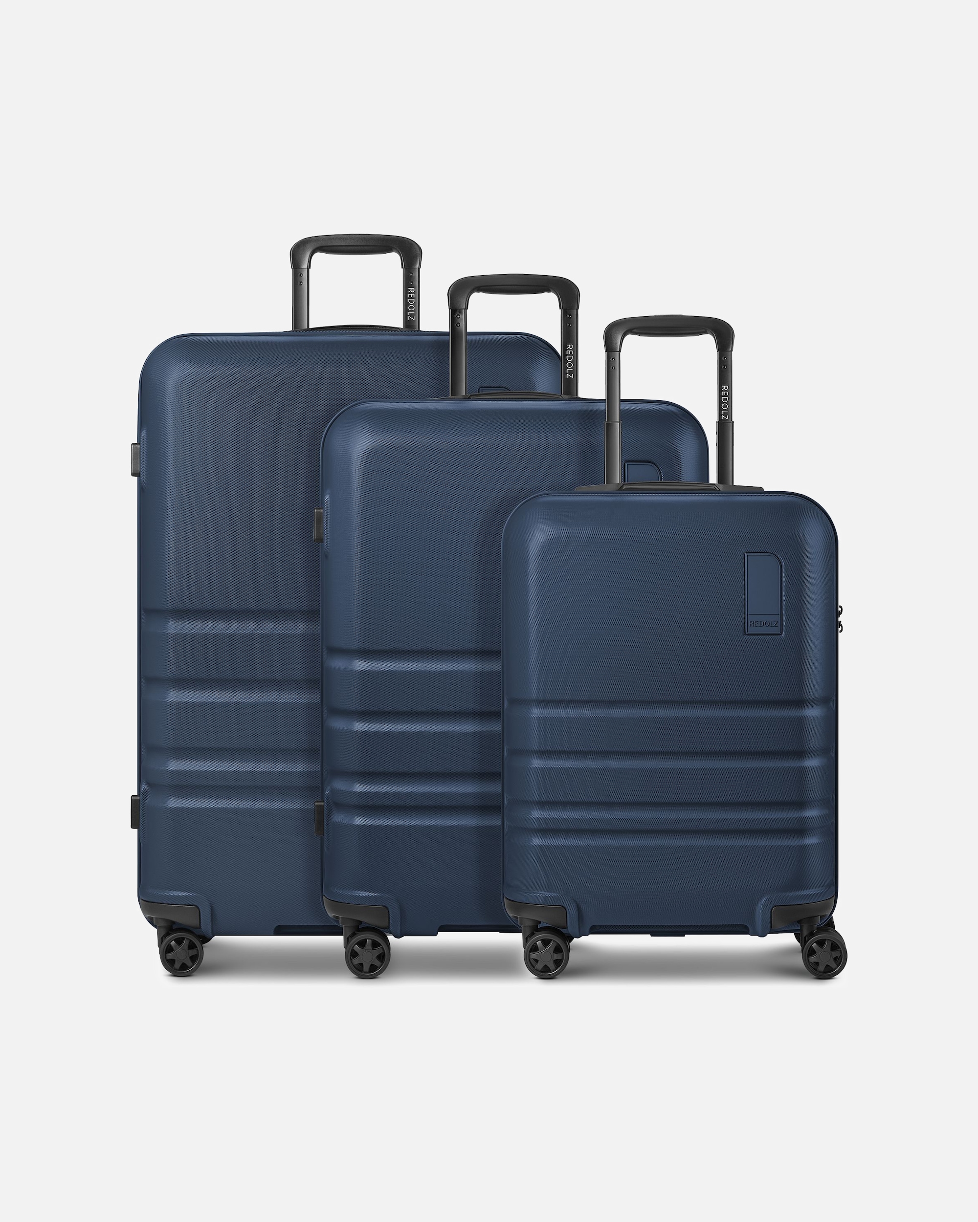 Koffer für Männlich Redolz Pro ABS 4 Rollen Kofferset 3-teilig mit Dehnfalte navy