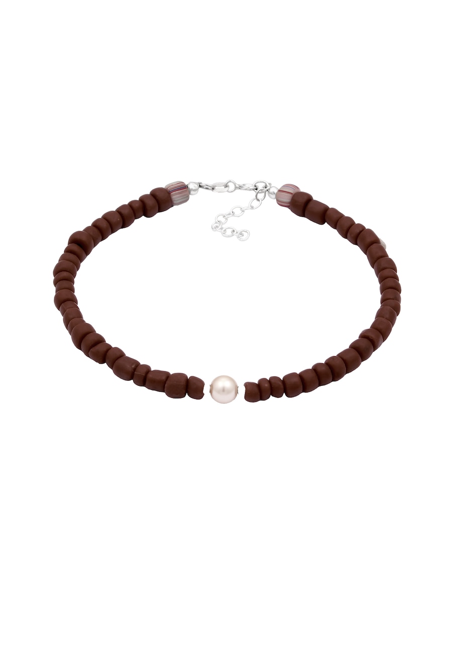 Elli Glas Perlen Braun Synthetische Perle Weiß 925 Sterling Silber 22 Damen