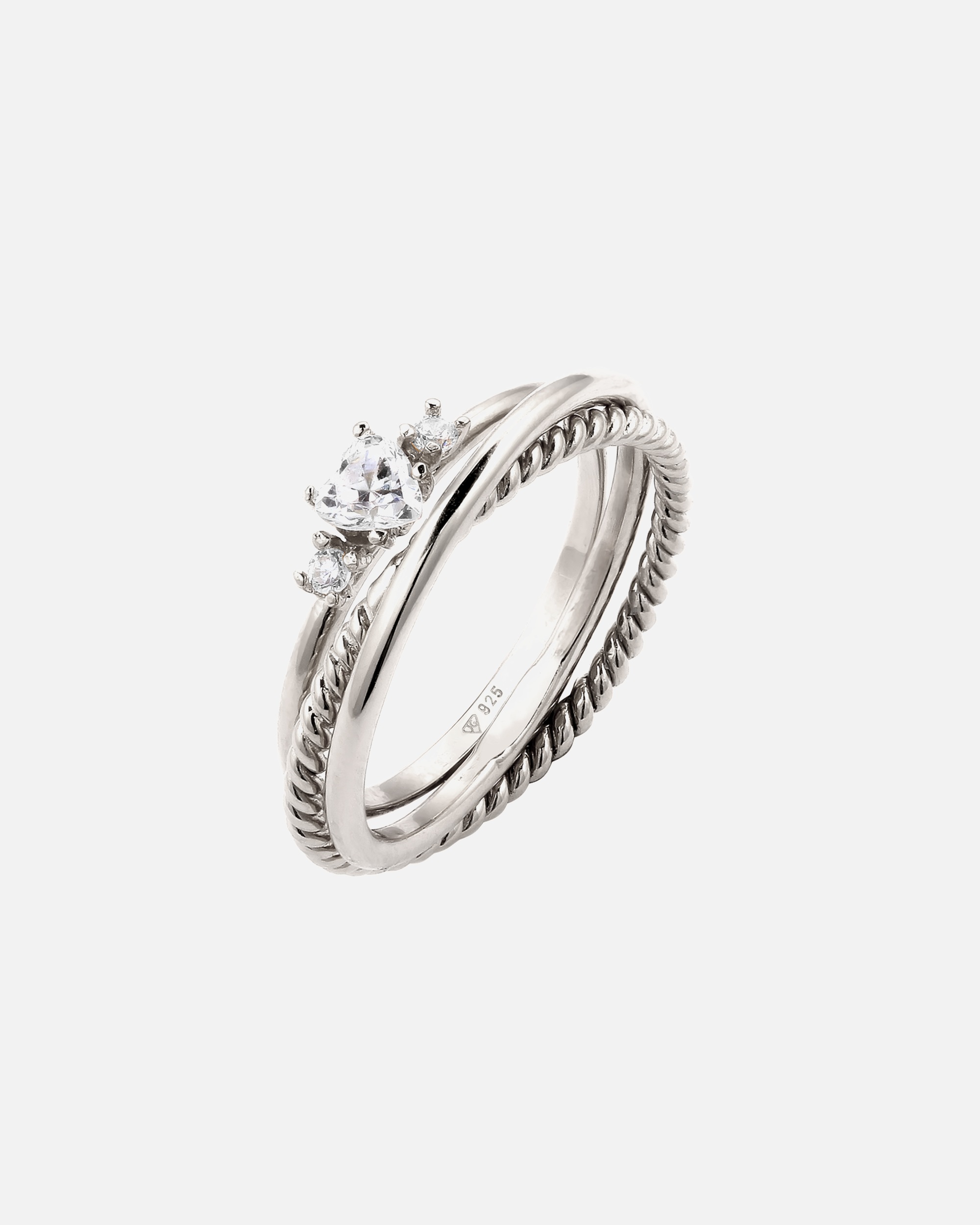 Ring für Weiblich Elli Ringset mit Herz Zirkonia Weiß 925 Sterling Silber 58