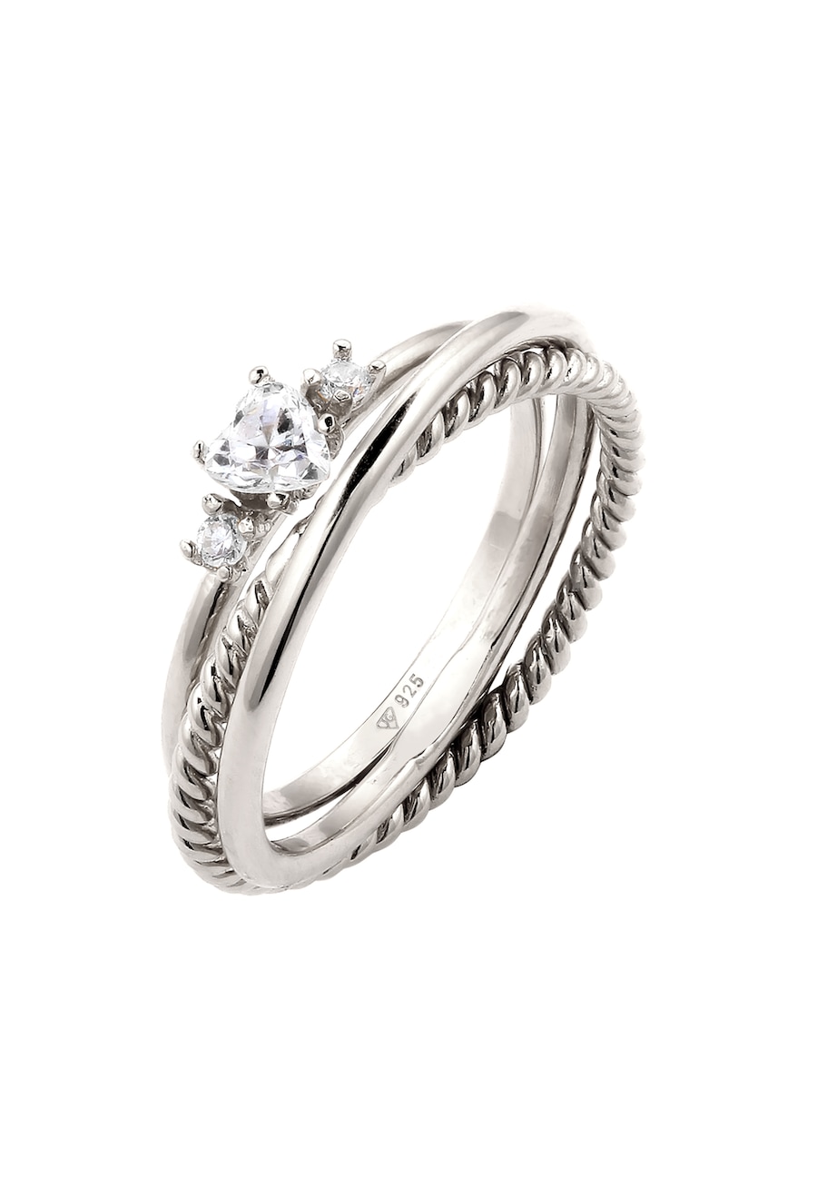 Elli Ringset mit Herz Zirkonia Weiß 925 Sterling Silber 58 Damen