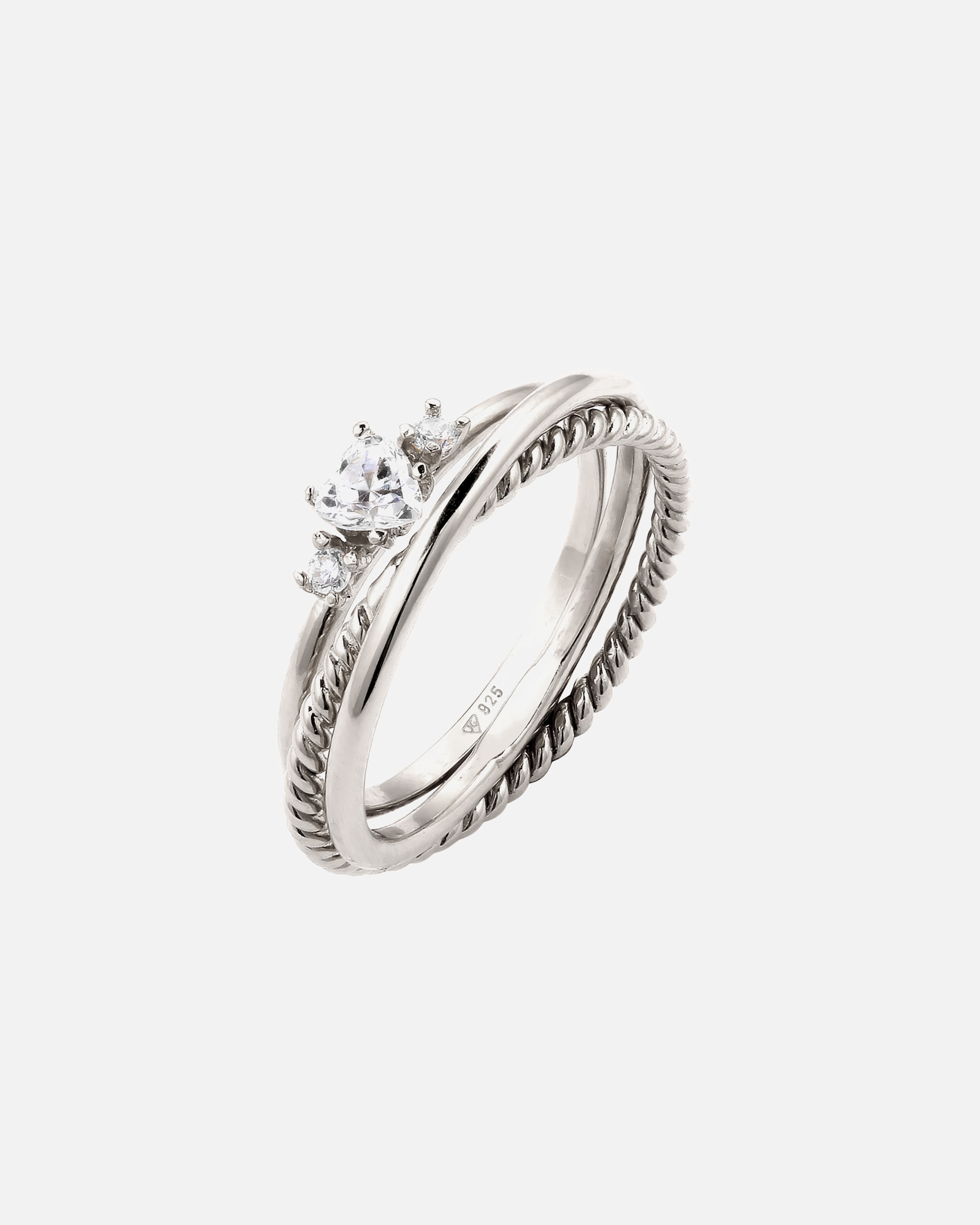 Ring für Weiblich Elli Ringset mit Herz Zirkonia Weiß 925 Sterling Silber 52