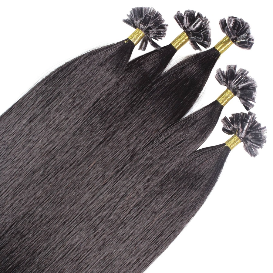 hair2heart Bonding Extensions Premium Echthaar #4/0 Mittelbraun 0,8g 50cm Schwarz Damen