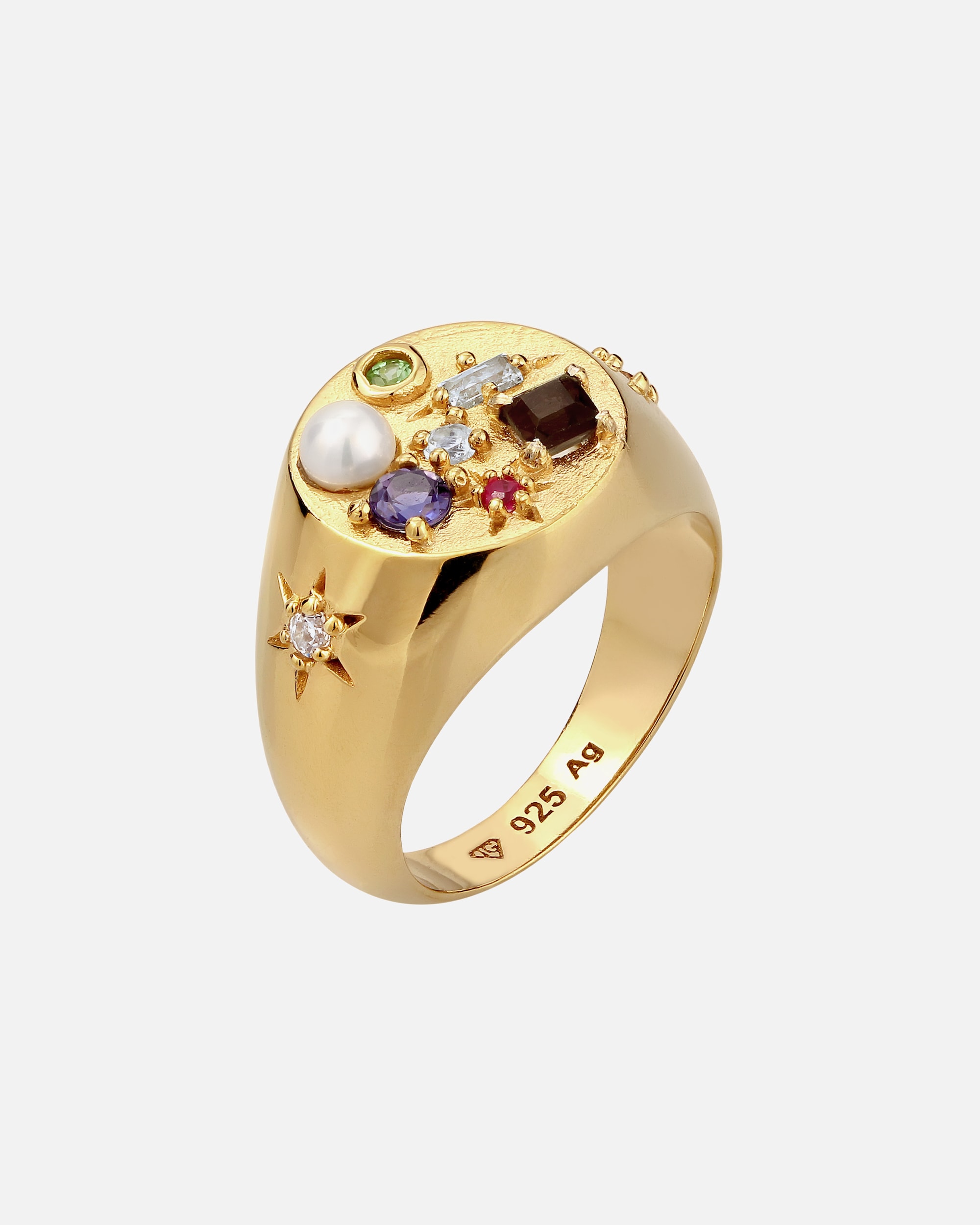Ring für Weiblich Elli PREMIUM Siegelring Vintage Saphir Mondstein Perle 925 Sterling Silber 54