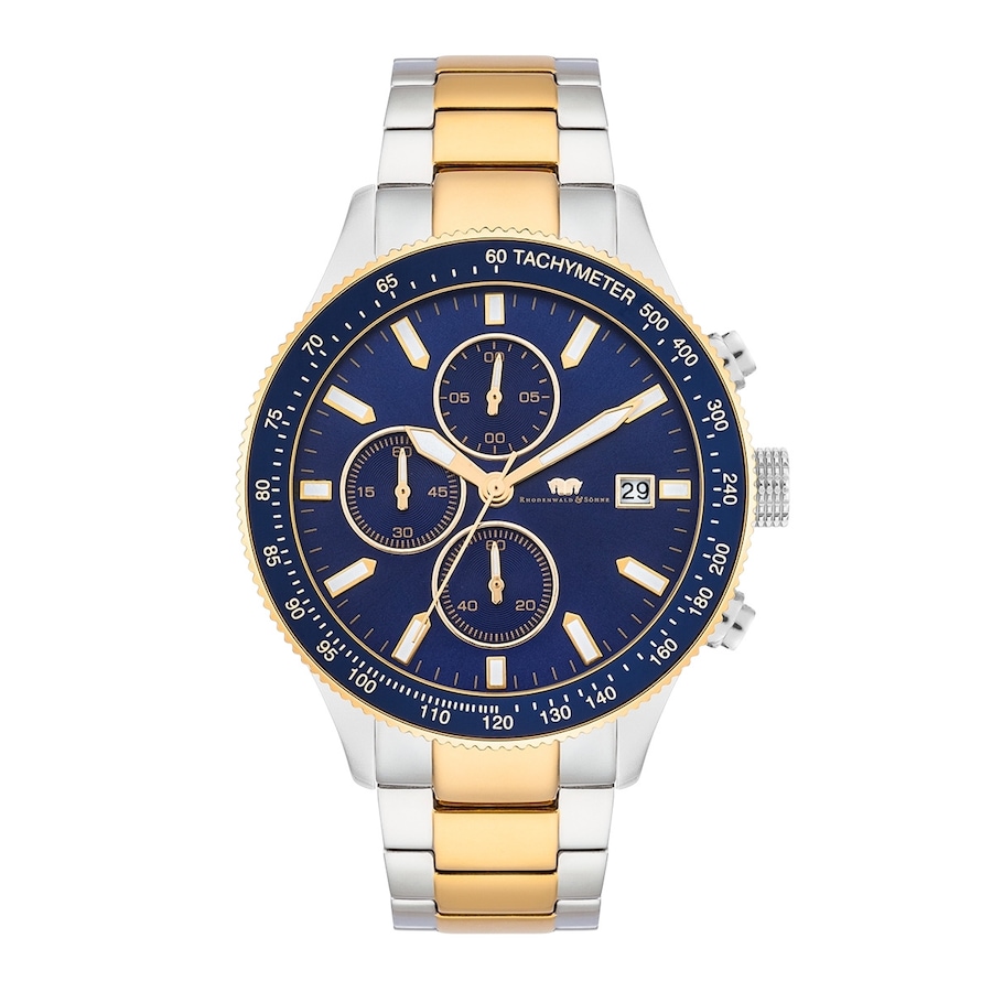 Rhodenwald & Söhne Chronograph Karthago II in Silber Edelstahl Silber/Gelbgold 43,0 mm Herren