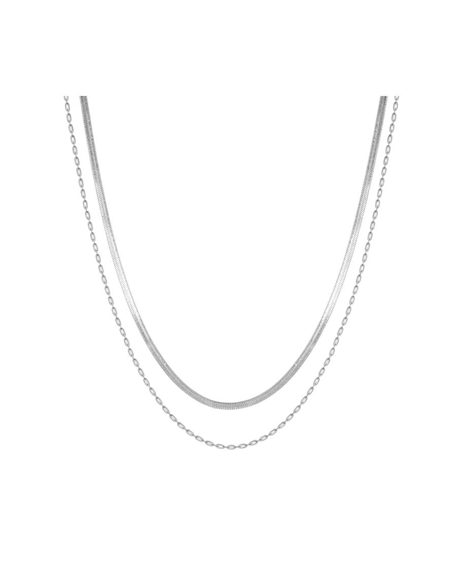 Hey Happiness Wasserfeste Herren-Kette aus Edelstahl – Zweireihig Silber Herren
