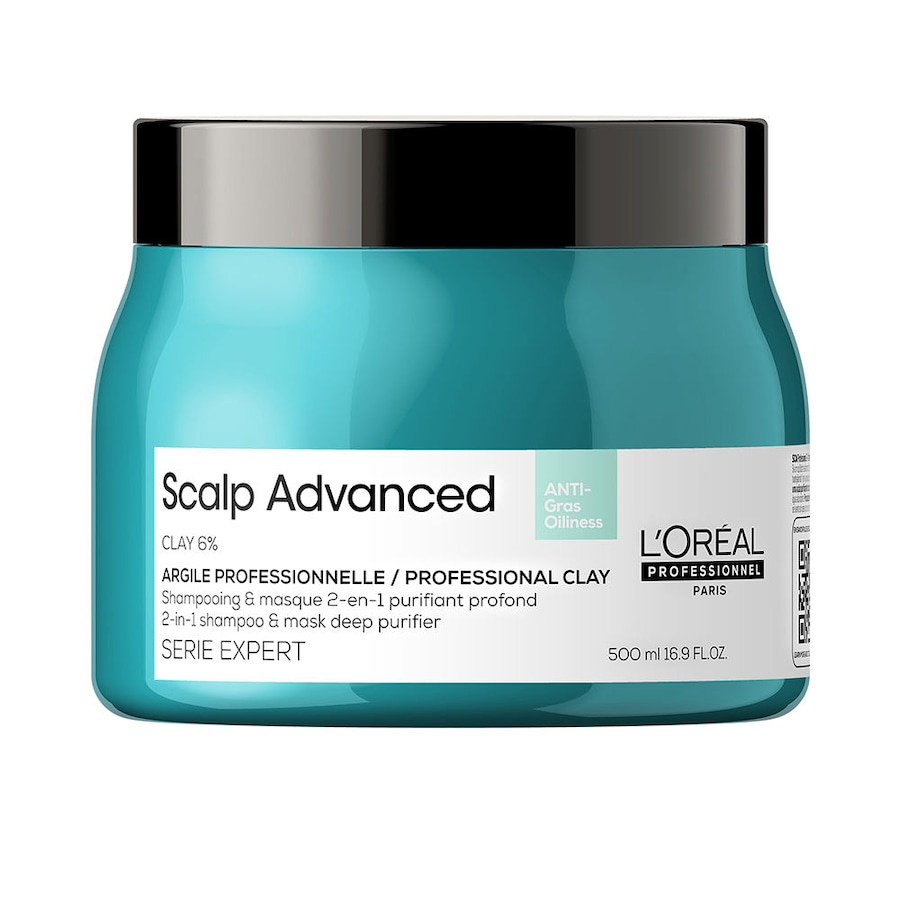 L ́Oréal Professionnel Paris SCALP ADVANCED Anti-Fettigkeit 2-in-1-Shampoo &, -Maske Tiefenreinigende Tonerde 500 ml