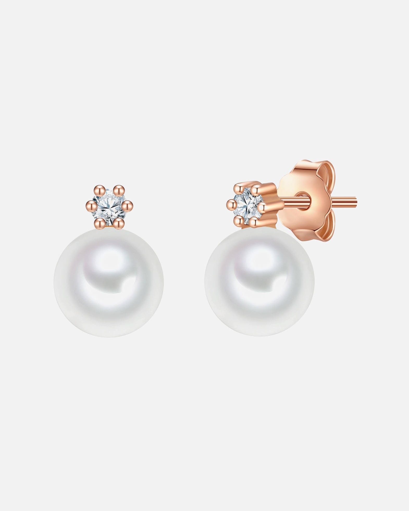 Ohrringe für Weiblich Valero Pearls Perlen-Ohrstecker Sterling Silber Zirkonia Süßwasser-Zuchtperle in Roségold Rosegold