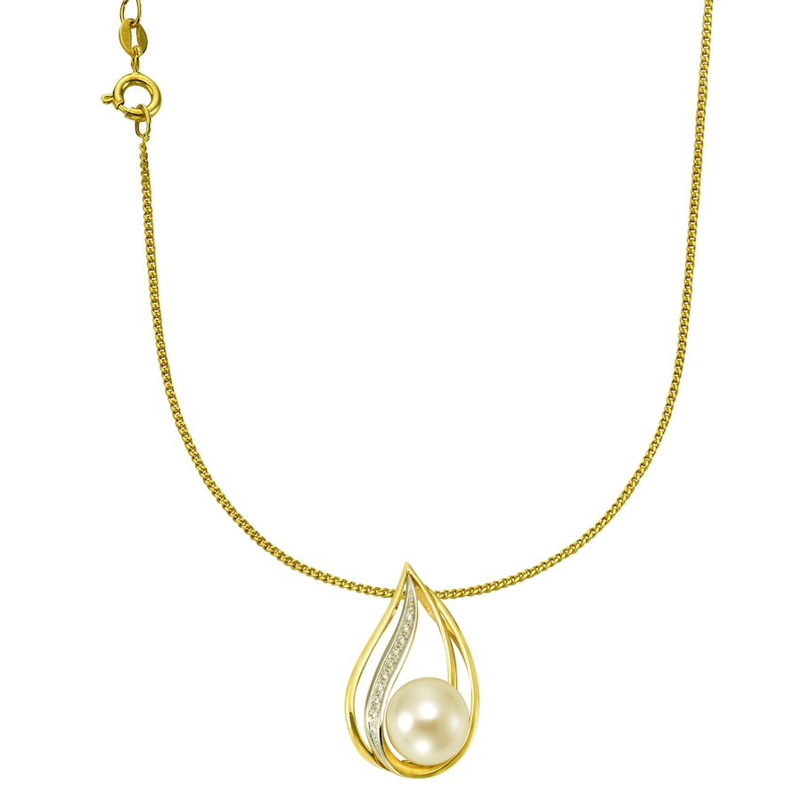 Orolino Halskette 585/- Gold Süßwasserzuchtperle weiß 0,04ct 42/45cm Damen