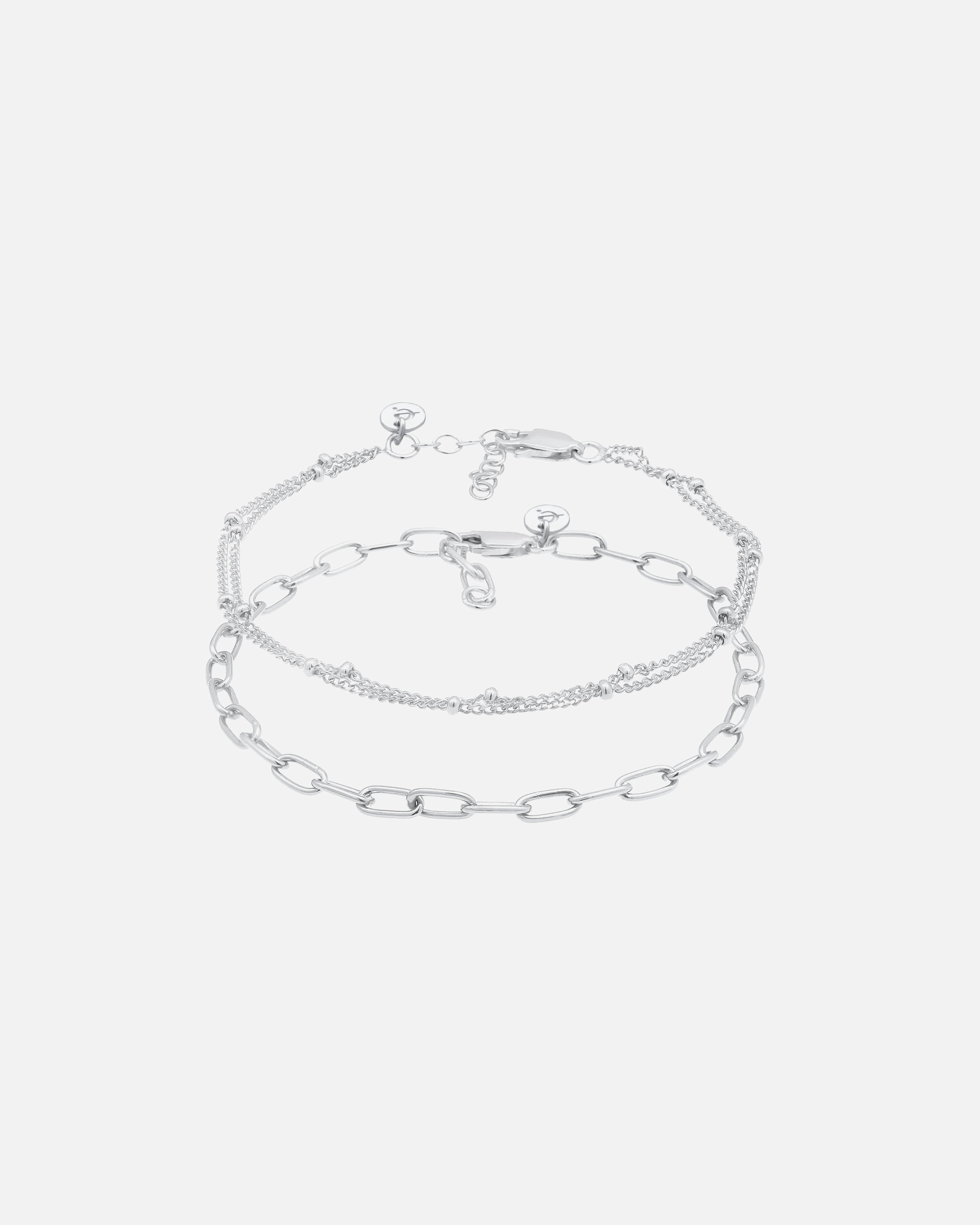 Armband für Weiblich Elli PREMIUM 2er Set Layer Kugelkette Basic Trend 925 Silber silberfarben