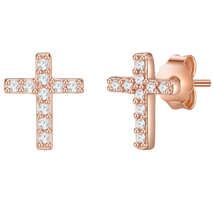 Glanzstücke München Ohrstecker Kreuz Sterling Silber Topas in Roségold 7,9 mm Damen