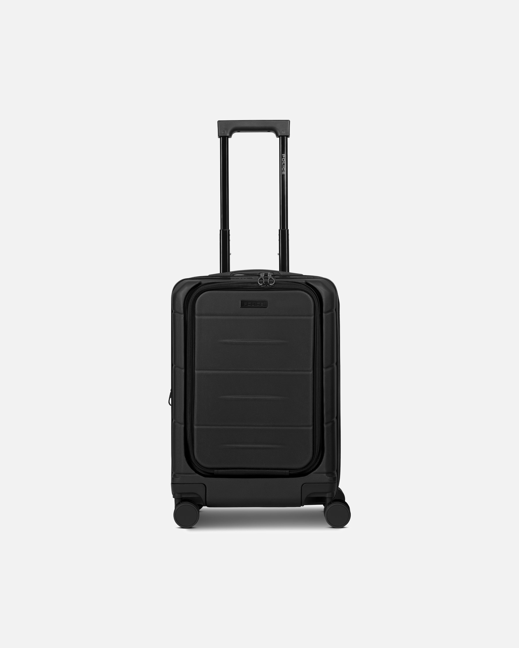 Handgepäckkoffer für Männlich Police London 4 Rollen Kabinentrolley 55 cm Laptopfach mit Dehnfalte deep black