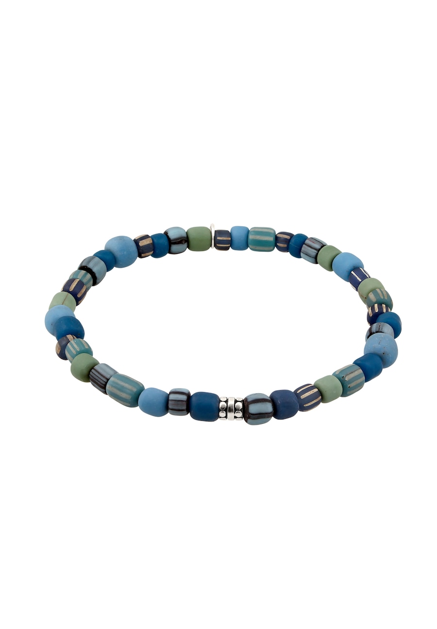 KUZZOI Glas Beads Blau Vintage 925 Sterling Silber 19 Herren