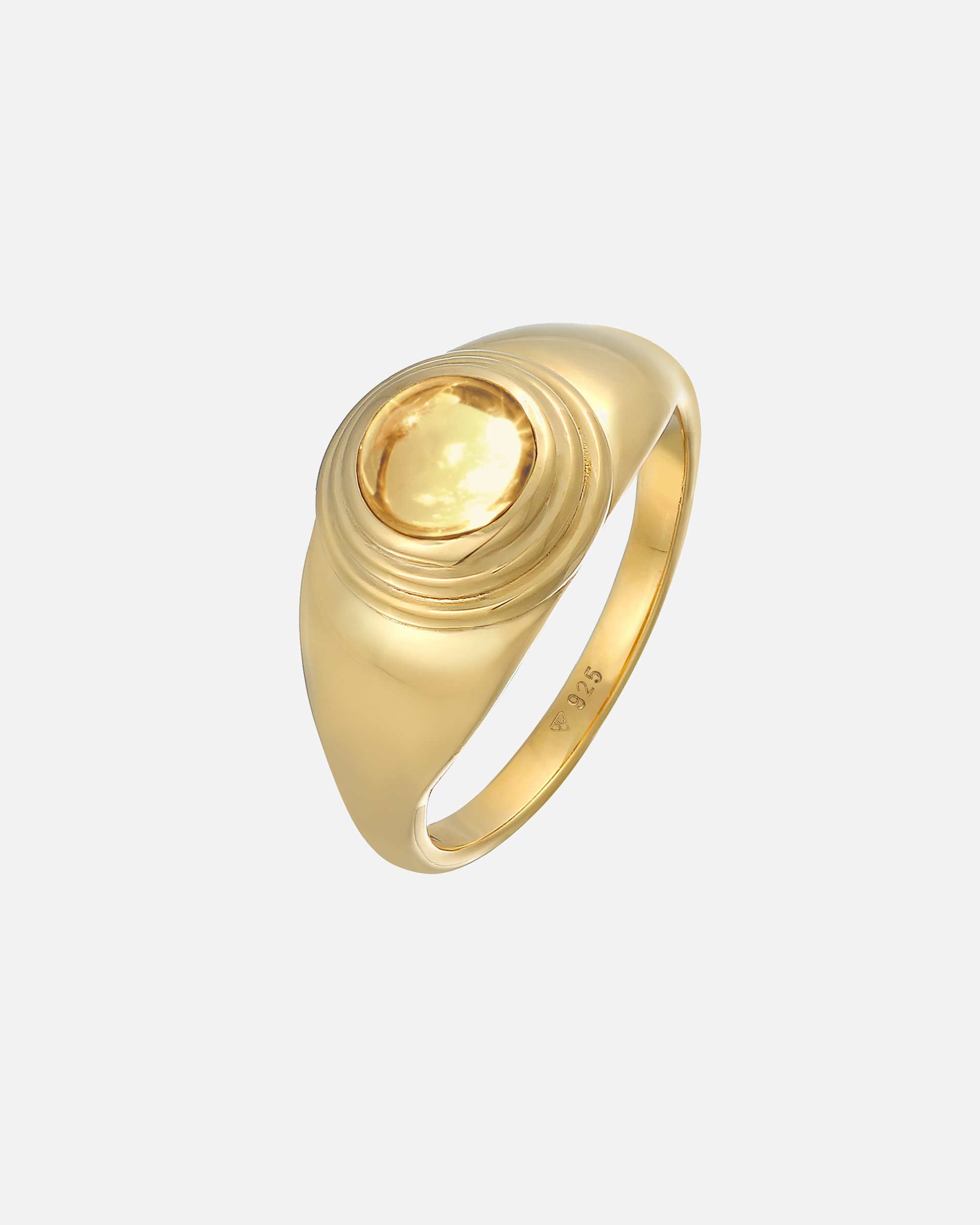 Ring für Weiblich Elli PREMIUM Elli PREMIUM Ring Siegelring Citrin Rund Klassik 925 Silber vergoldet 52