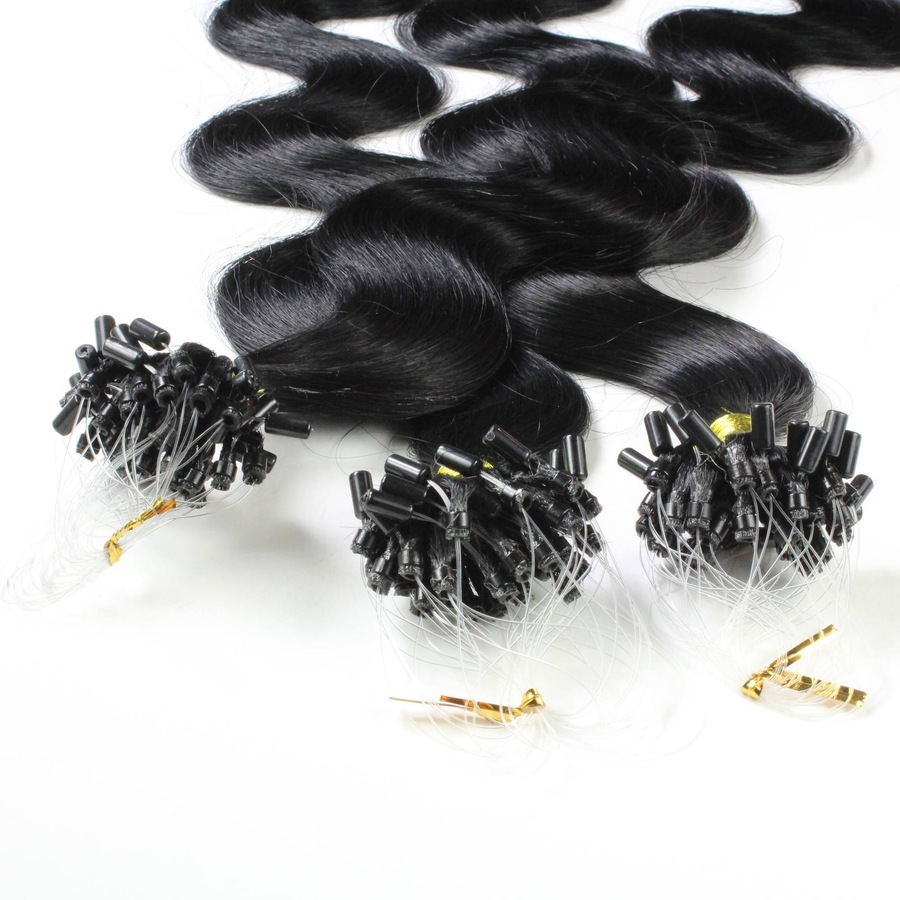 hair2heart Microring Extensions Echthaar #2/0 Schwarz 0.5g 60cm Damen