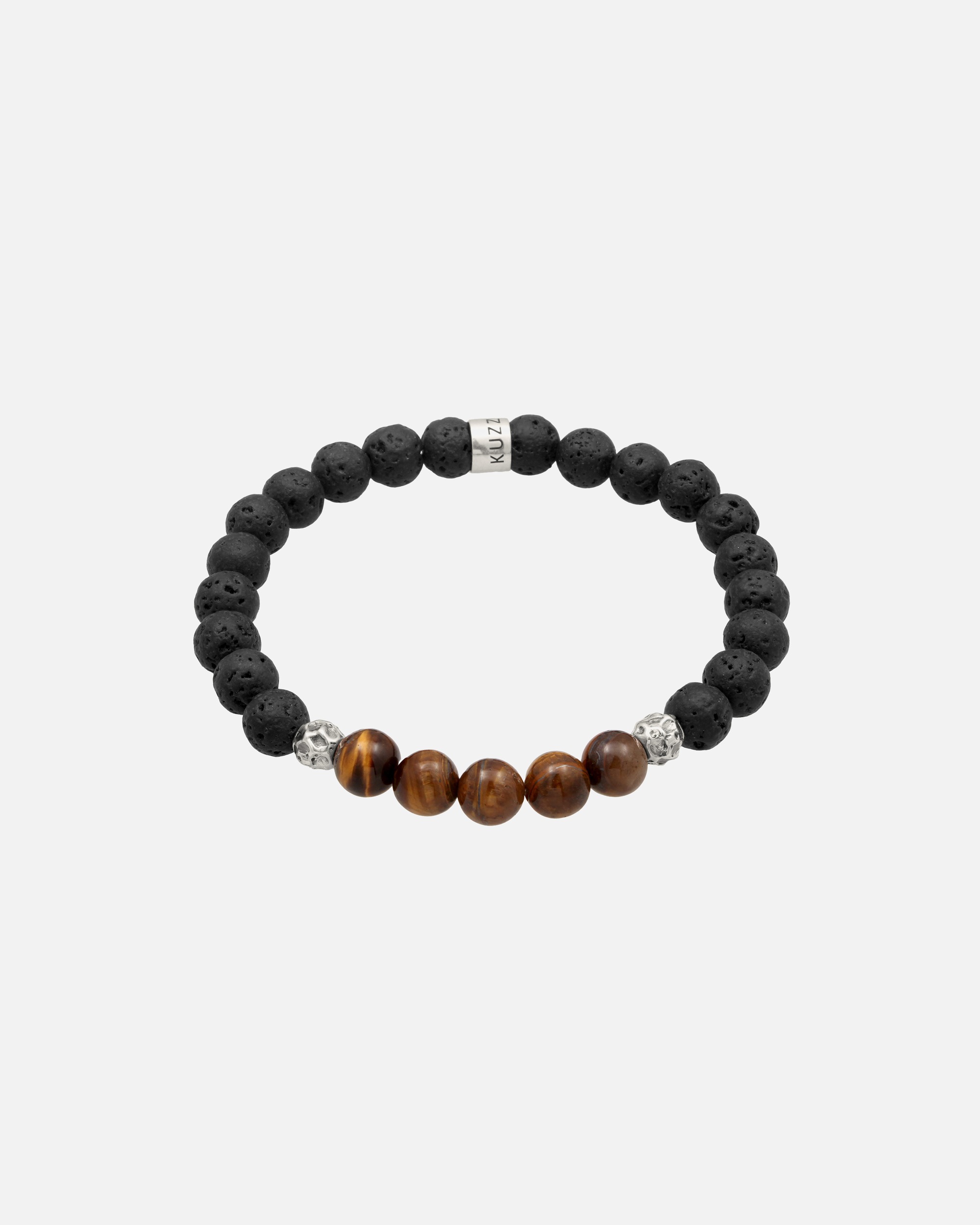 Armband für Männlich KUZZOI Edelstein Lava Tigerauge Braun 925 Sterling Silber 23