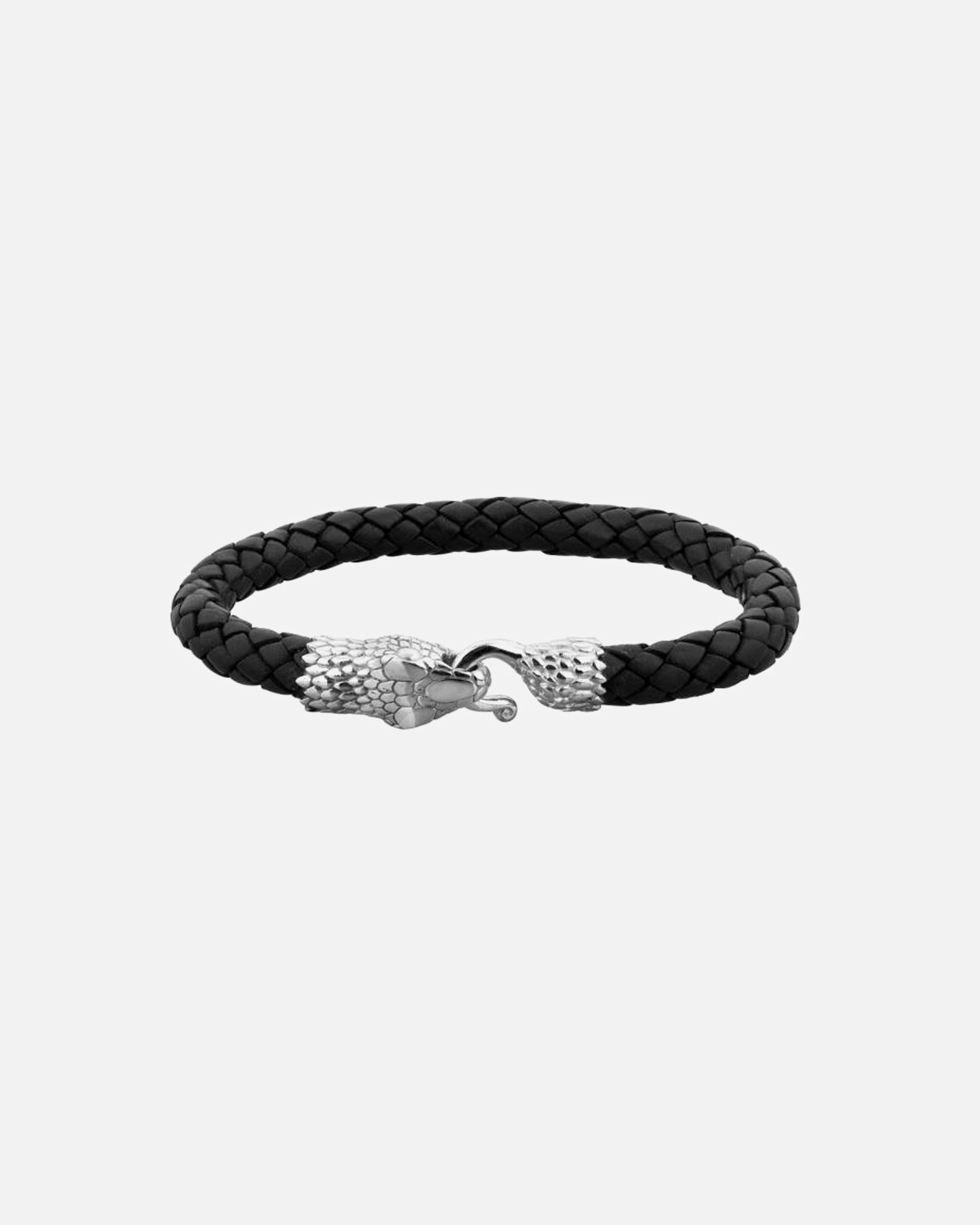 Armband für Männlich KUZZOI Herren Leder Schlange Geflochten Massiv 925 Silber 21
