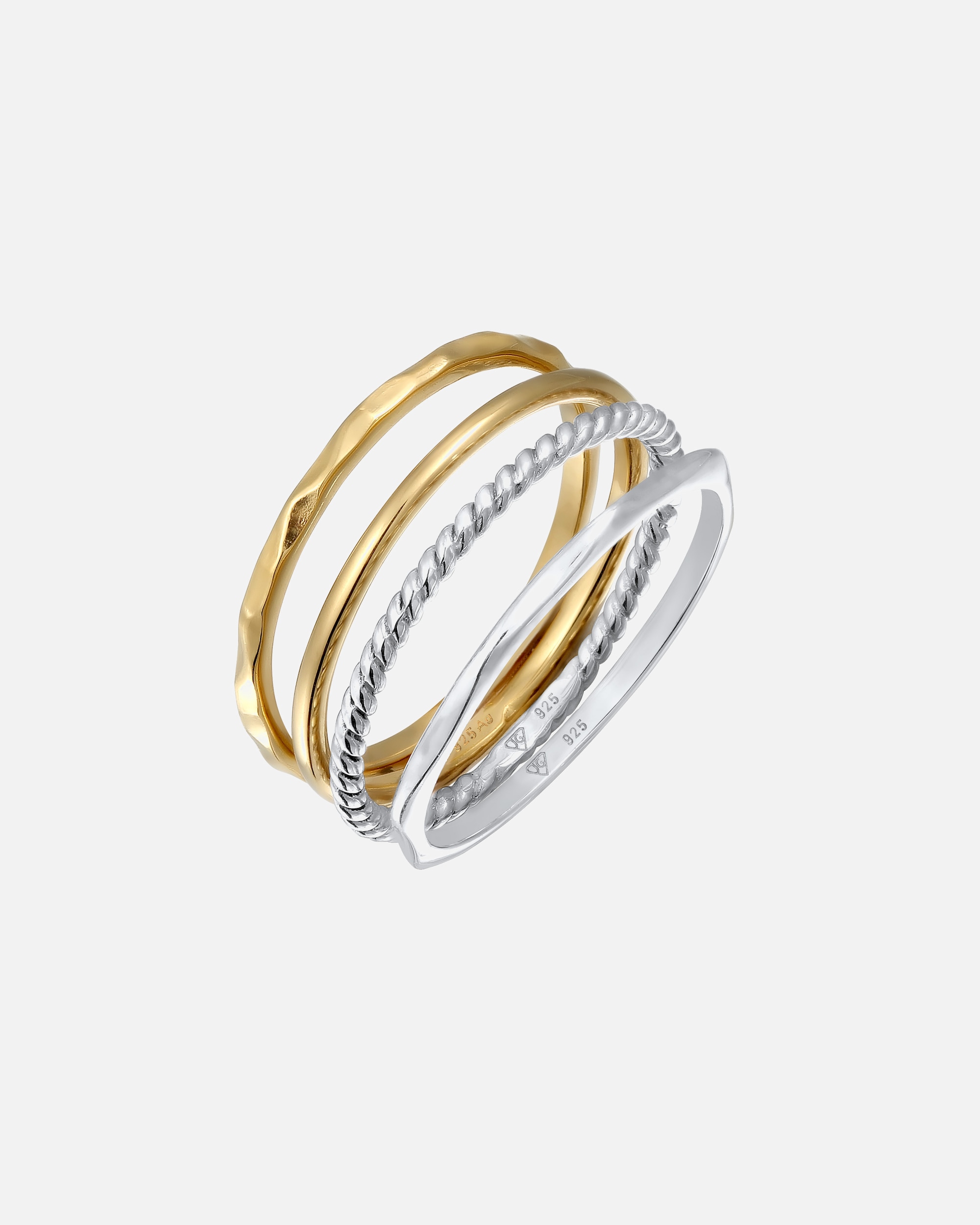 Ring für Weiblich Elli Bicolor Stapelbar 4er Set 925 Sterling Silber Vergoldet 50