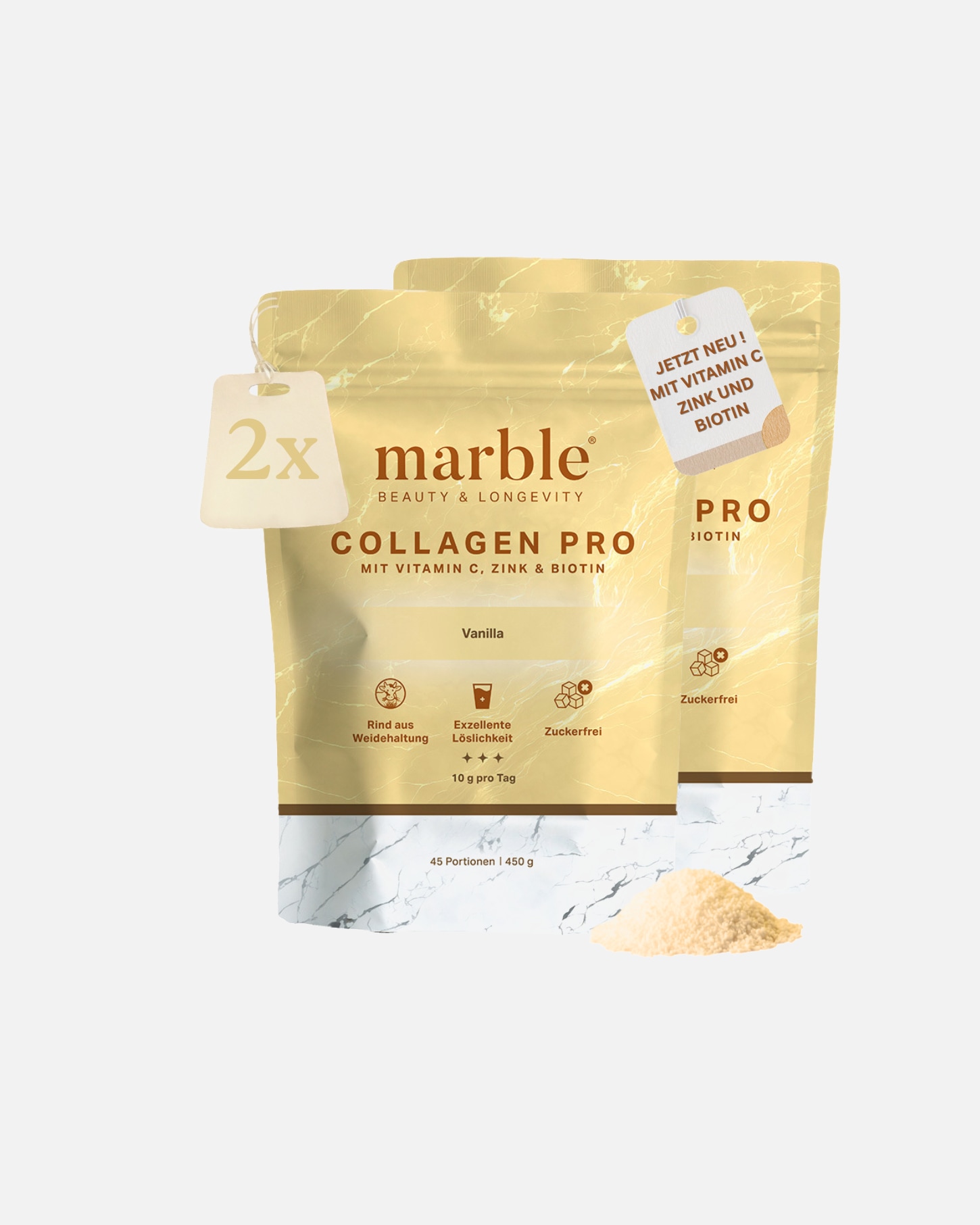 Nahrungsergänzung Haut für Unisex marble Collagen Pro – 2er Pack Vanille mit Vitamin C, Zink & Biotin 2er Pack marble Collagen Pro – Vanille mit Vitamin C, Zink & Biotin