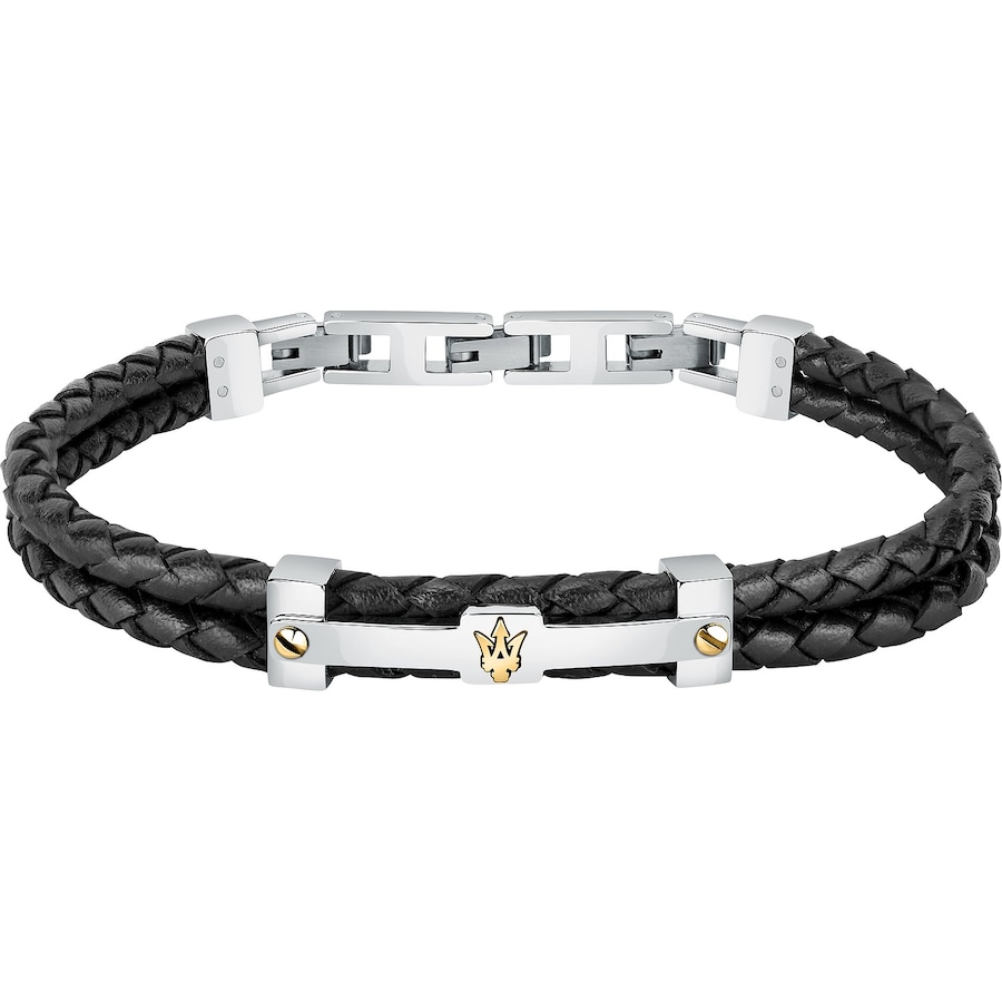 Maserati Armband Edelstahl, Leder, recycelt schwarz Herren