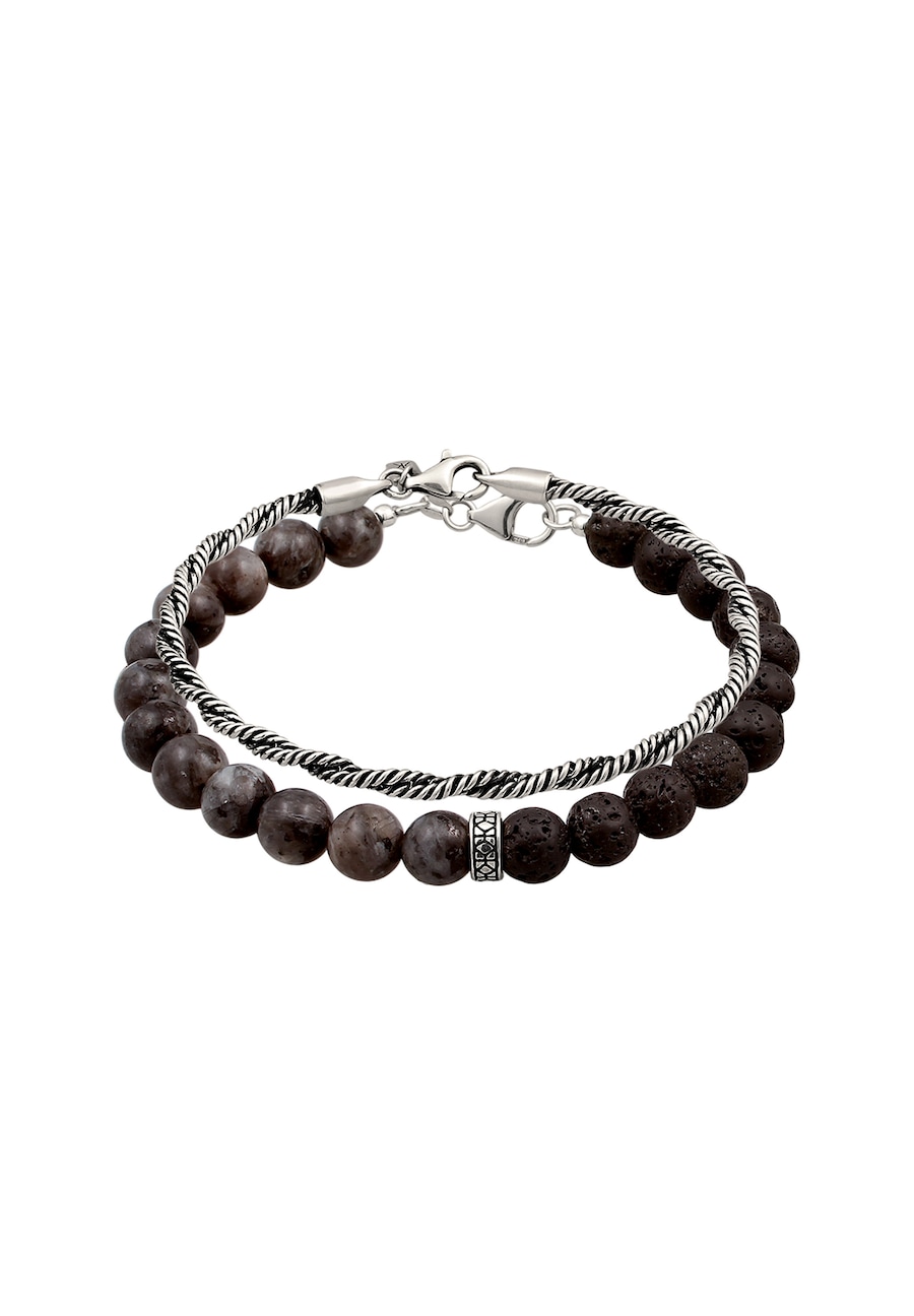 KUZZOI 2er Set Lava Stein Kordelkette 925 Sterling Silber Oxidiert 19 Herren