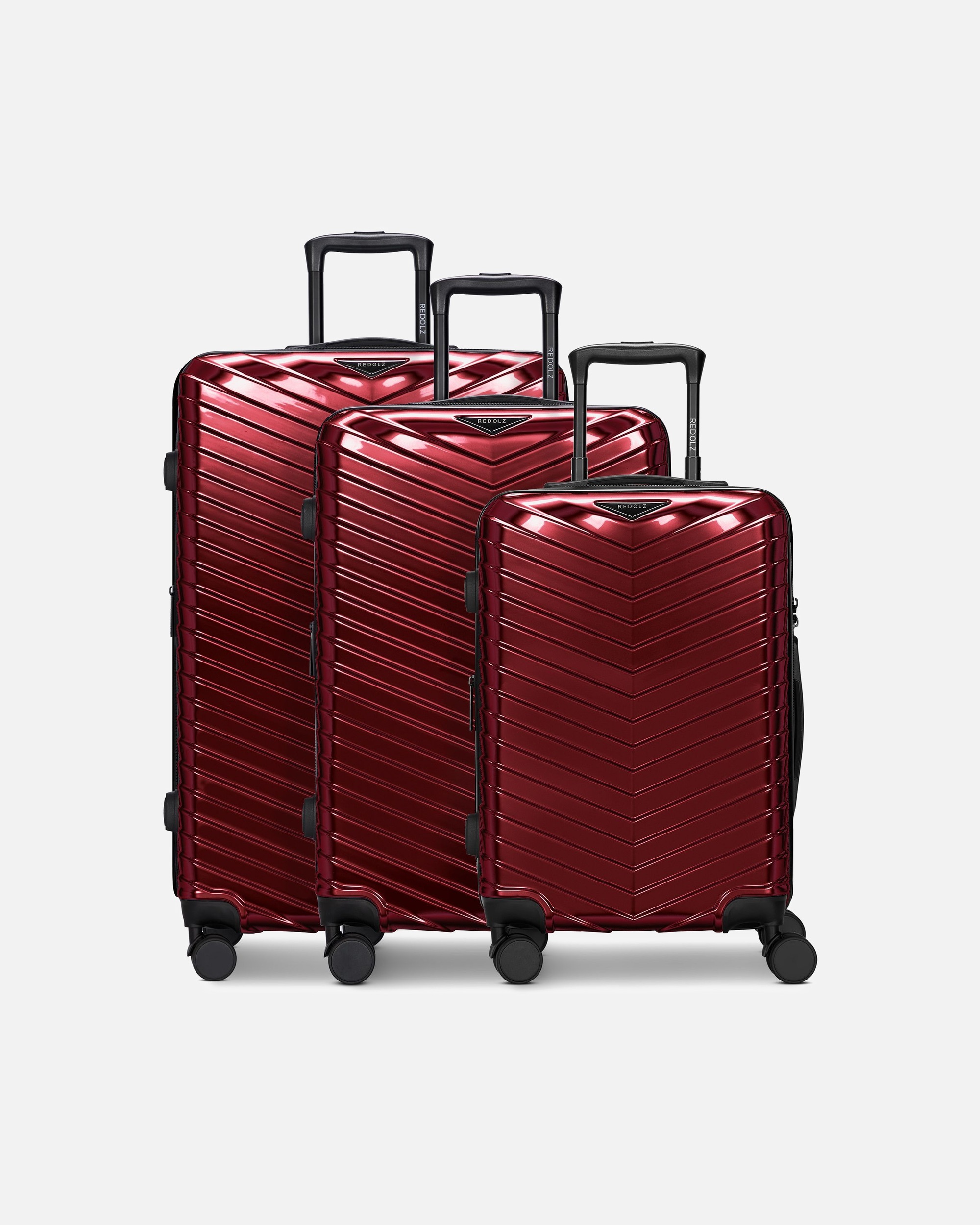 Koffer für Männlich Redolz Essentials 18 4 Rollen Kofferset 3-teilig mit Dehnfalte metallic-red shiny