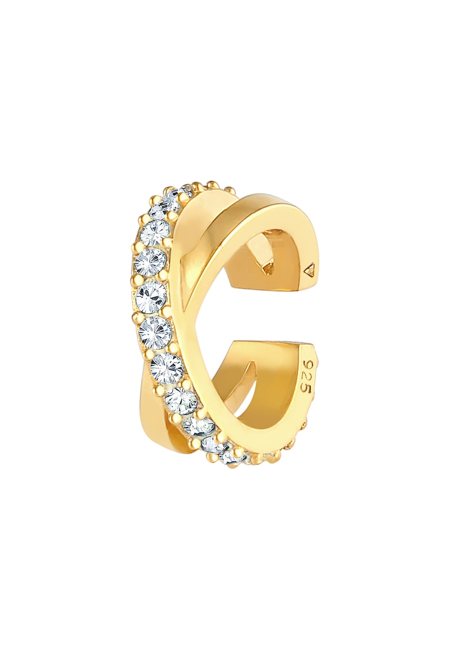 Elli Earcuff Gekreuzt 925 Silber, mit Kristallen von Swarovski goldfarben Damen