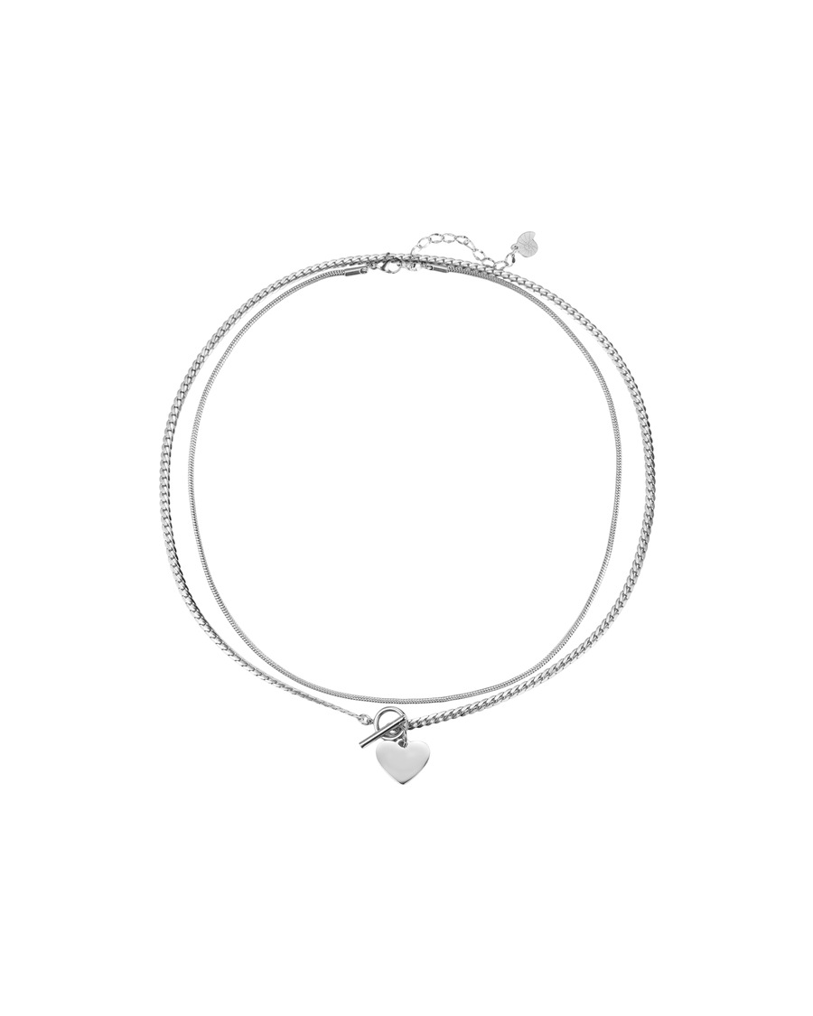 Hey Happiness 2er Ketten-Set mit Schlangenkette und Herz-Anhänger - Edelstahl Silber Damen
