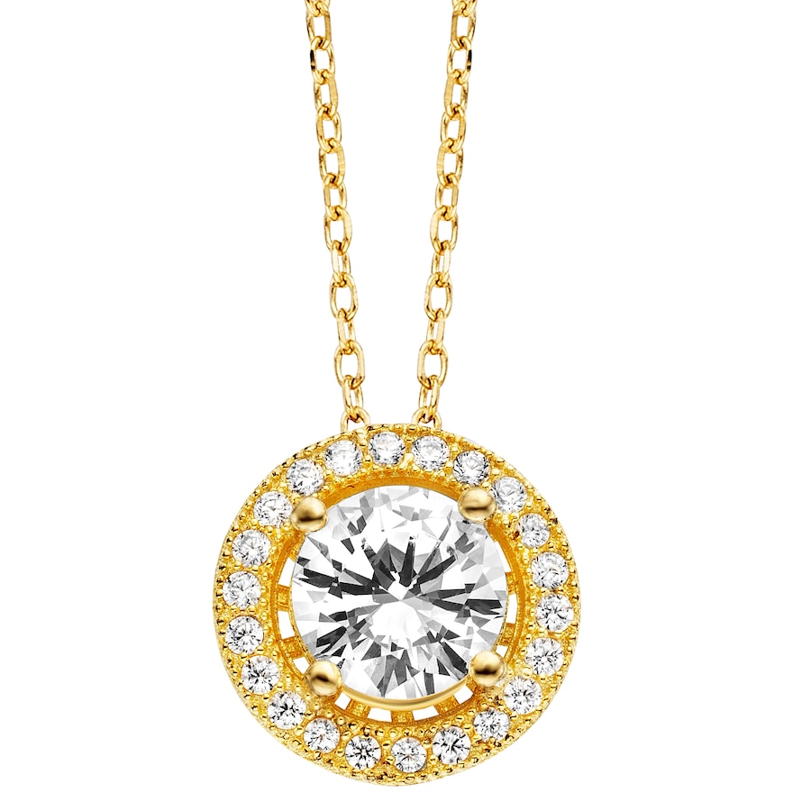 Julie Julsen Anhänger mit Kette 925/- Sterling Silber Zirkonia weiß gelb vergoldet Weiss Damen