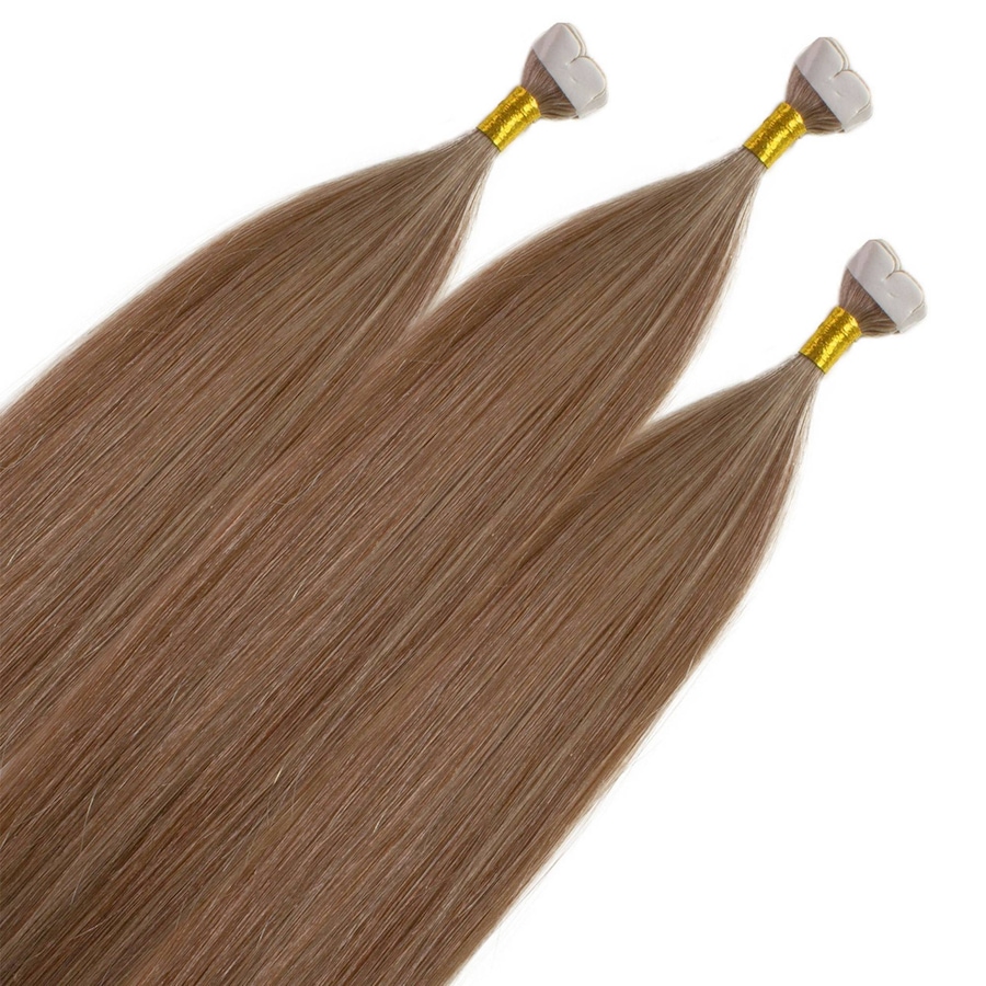 hair2heart Mini Tape Extensions Premium Echthaar #8/01 Hellblond Natur-Asch 40cm Hellbraun Damen
