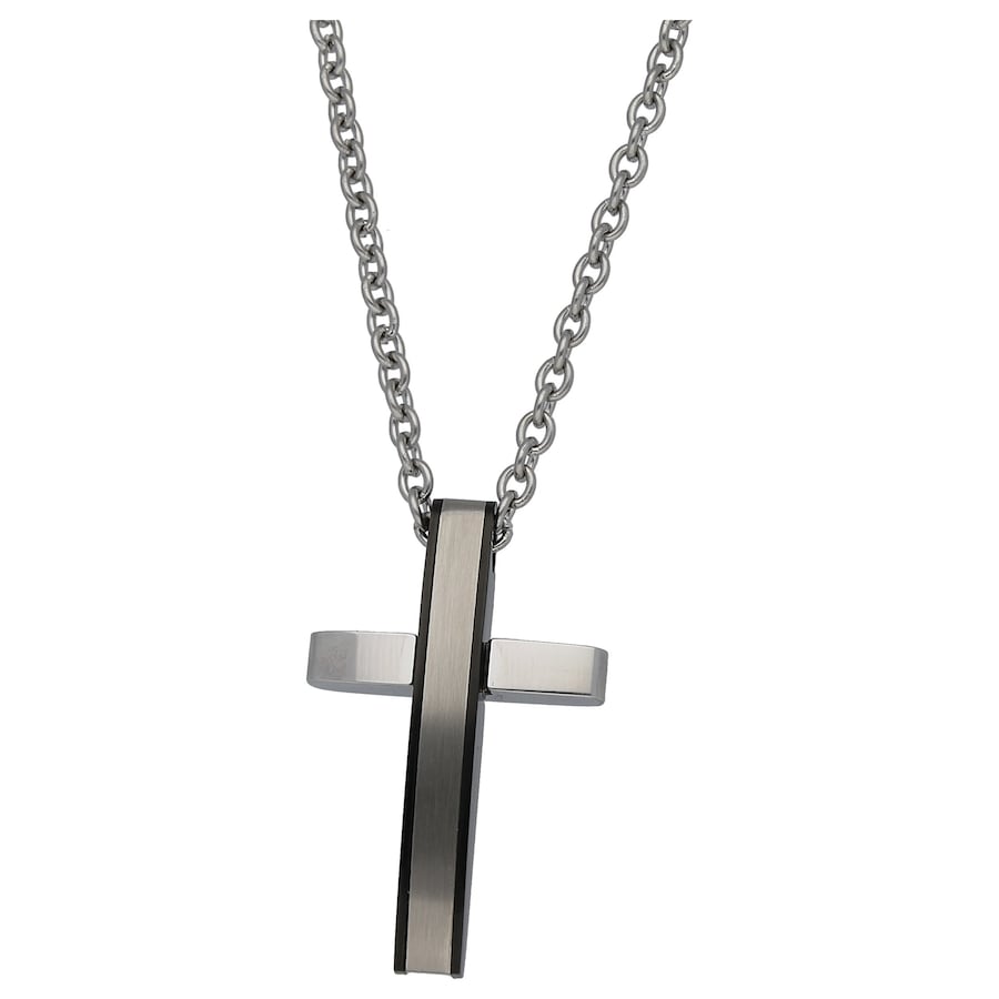 Jacques Charrel Kette Kreuz Behang, Edelstahl 50 cm Silber Herren