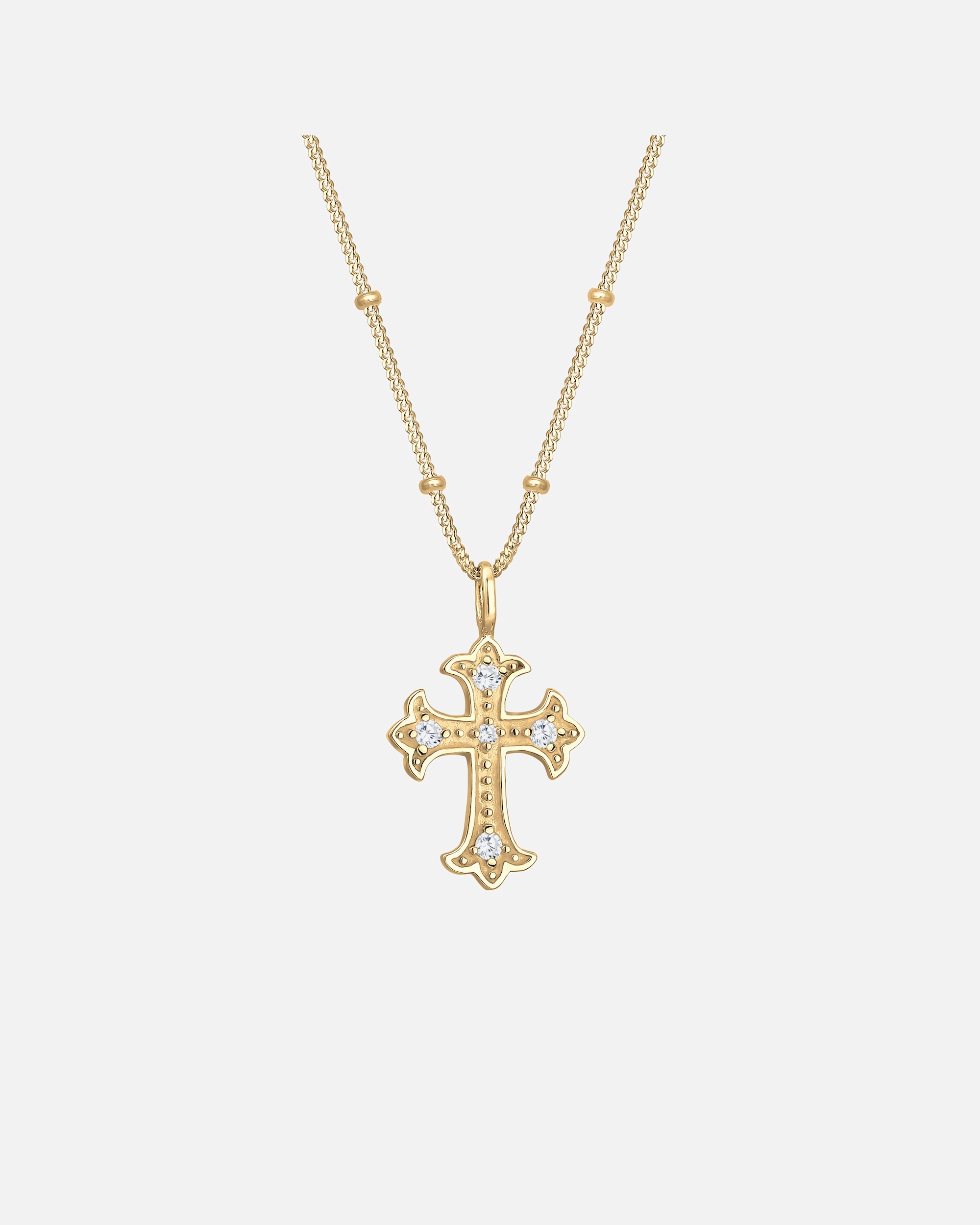 Halskette für Weiblich Elli Elli Halskette Antik Kreuz Kugelkette Zirkonia 80's 925er Silber goldfarben