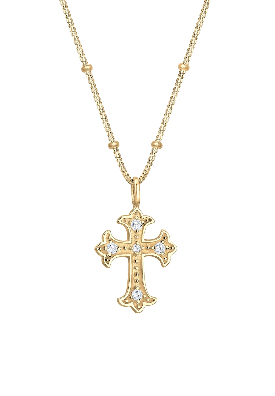 Elli Halskette Antik Kreuz Kugelkette Zirkonia 80's 925er Silber 45 Damen