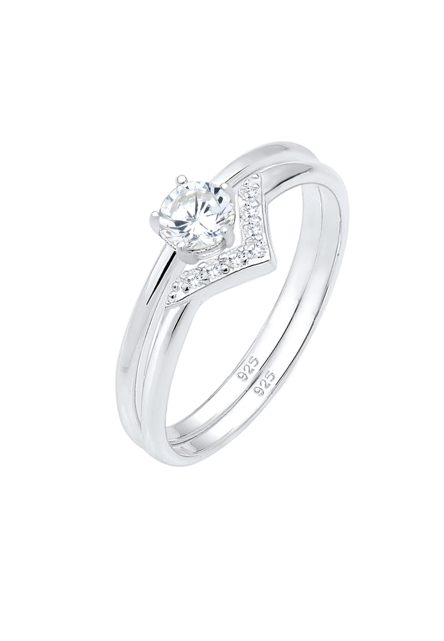 Elli Set Solitär Dreieck Zirkonia Edel 925 Silber 58 Damen