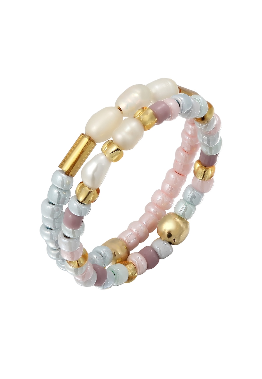 Elli Set Süßwasser-Zuchtperlen Glasbeads 925 Silber vergoldet 56 Damen