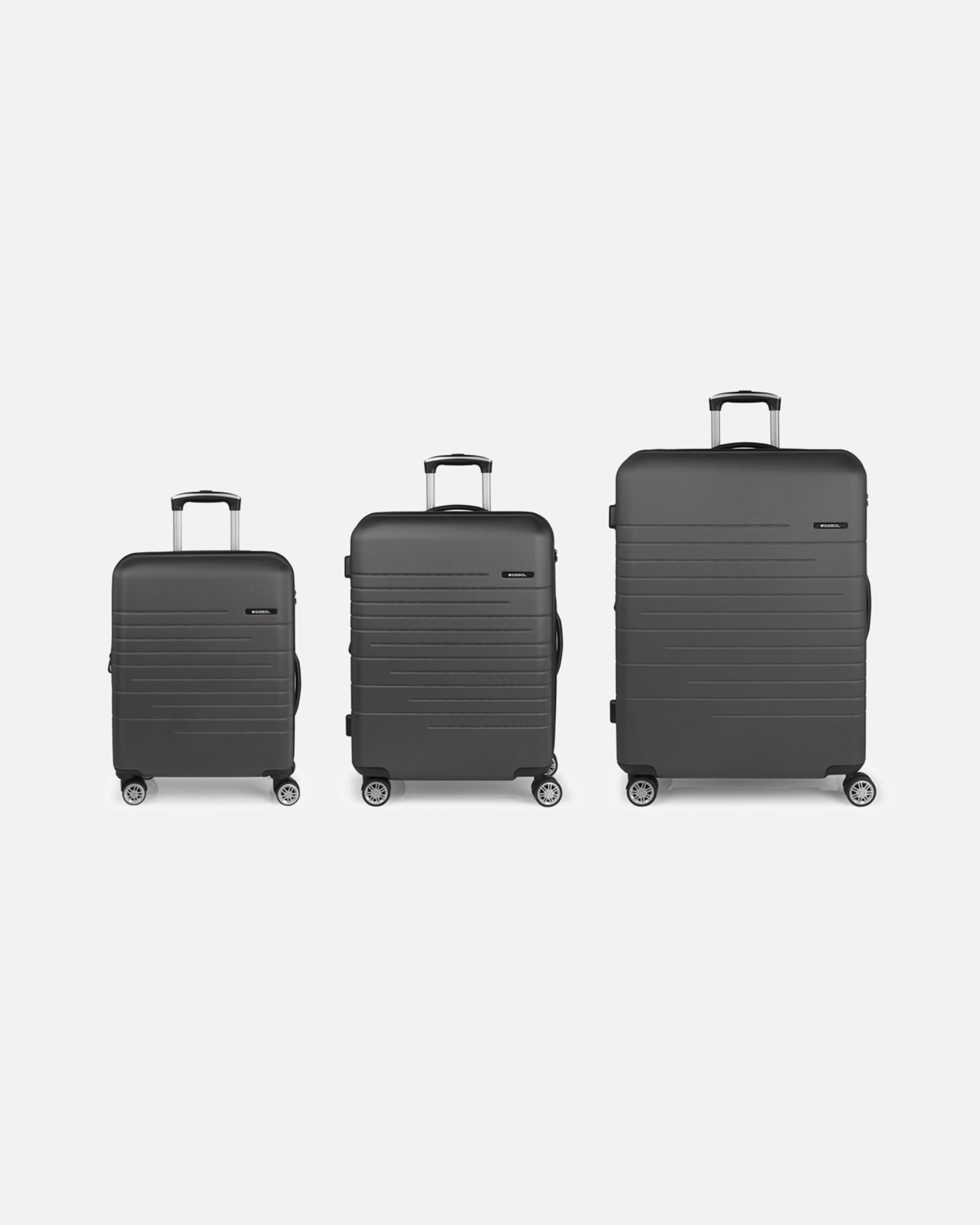 Koffer für Männlich Gabol Escape 4 Rollen Kofferset 3-teilig mit Dehnfalte gris
