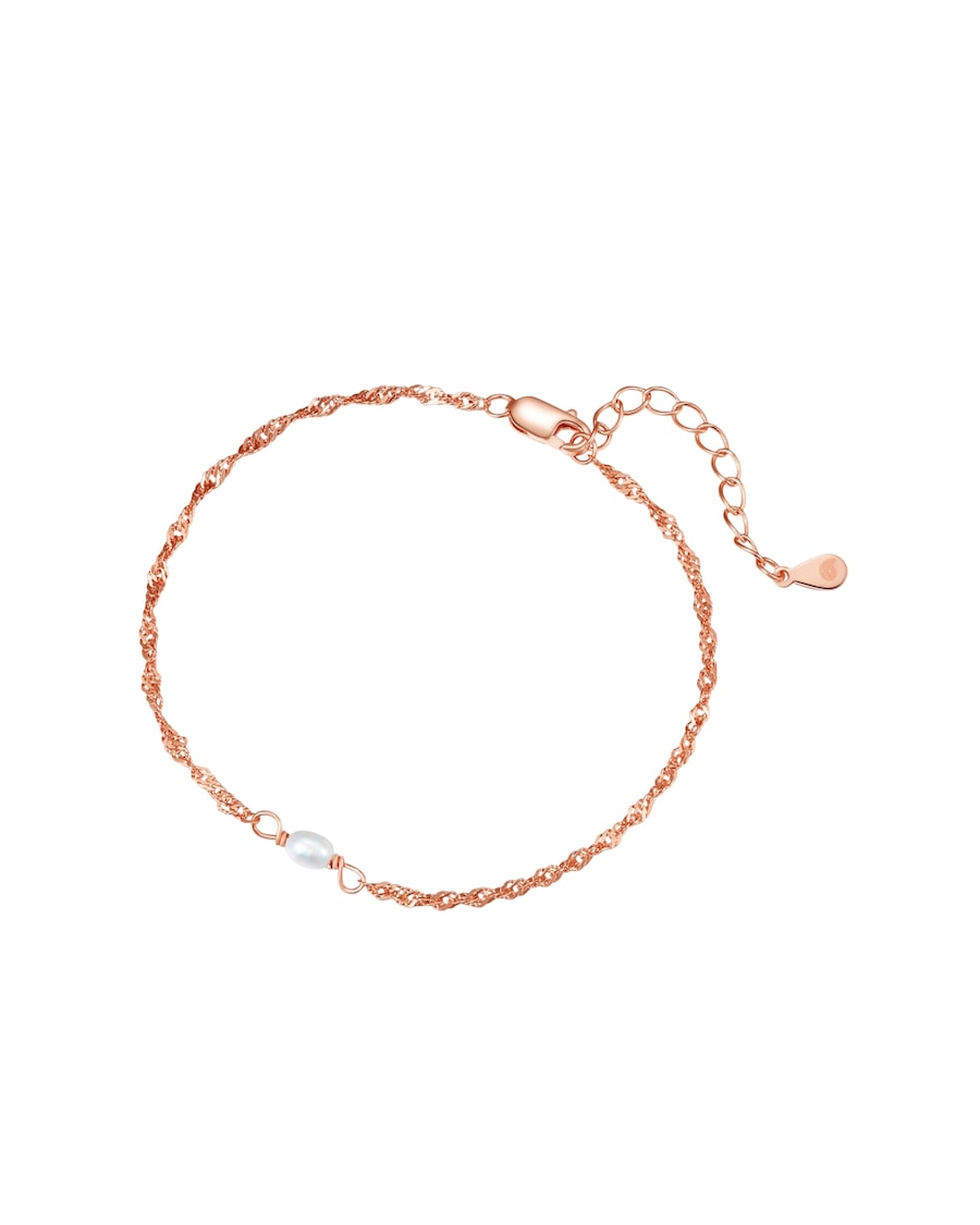 Hey Happiness Filigranes Perlenarmband mit Süßwasserperlen, 925 Silber Rosegold Damen