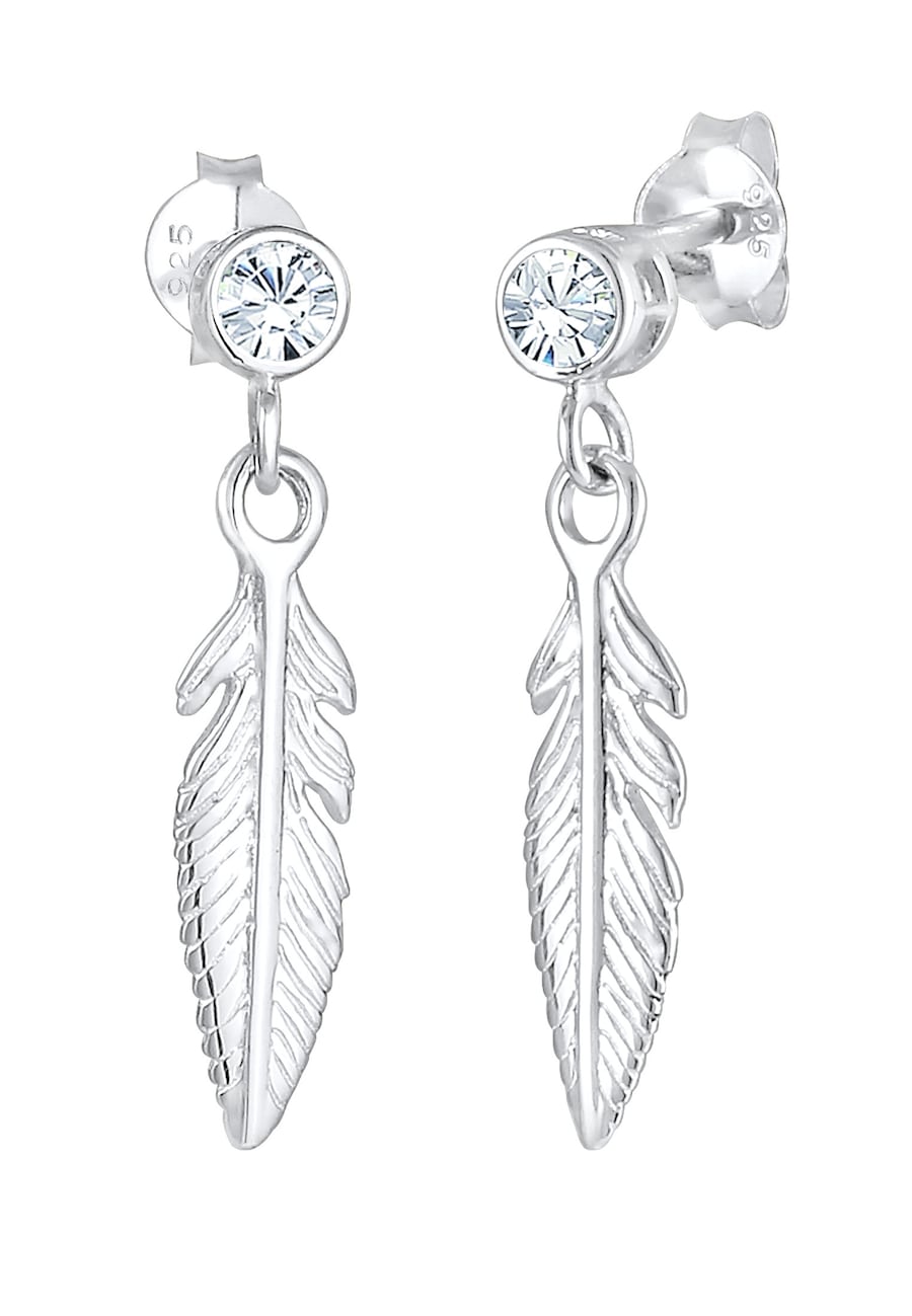 Elli Ohrringe Feder Boho Hippie 925 Silber, mit Kristallen von Swarovski Weiß Damen
