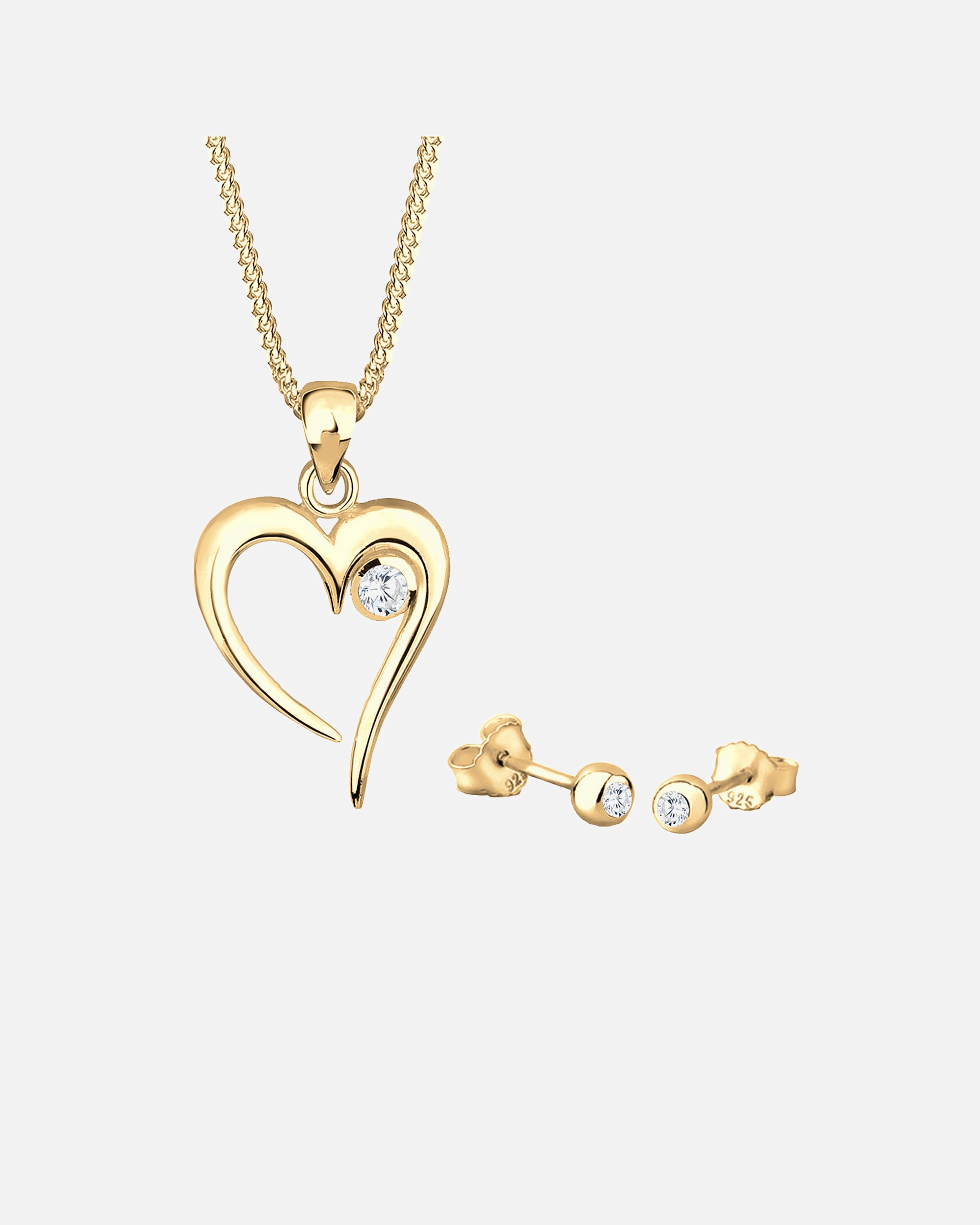 Schmuckset für Weiblich Elli Herz Solitär Zirkonia In Love 925 Sterling Silber golfarben