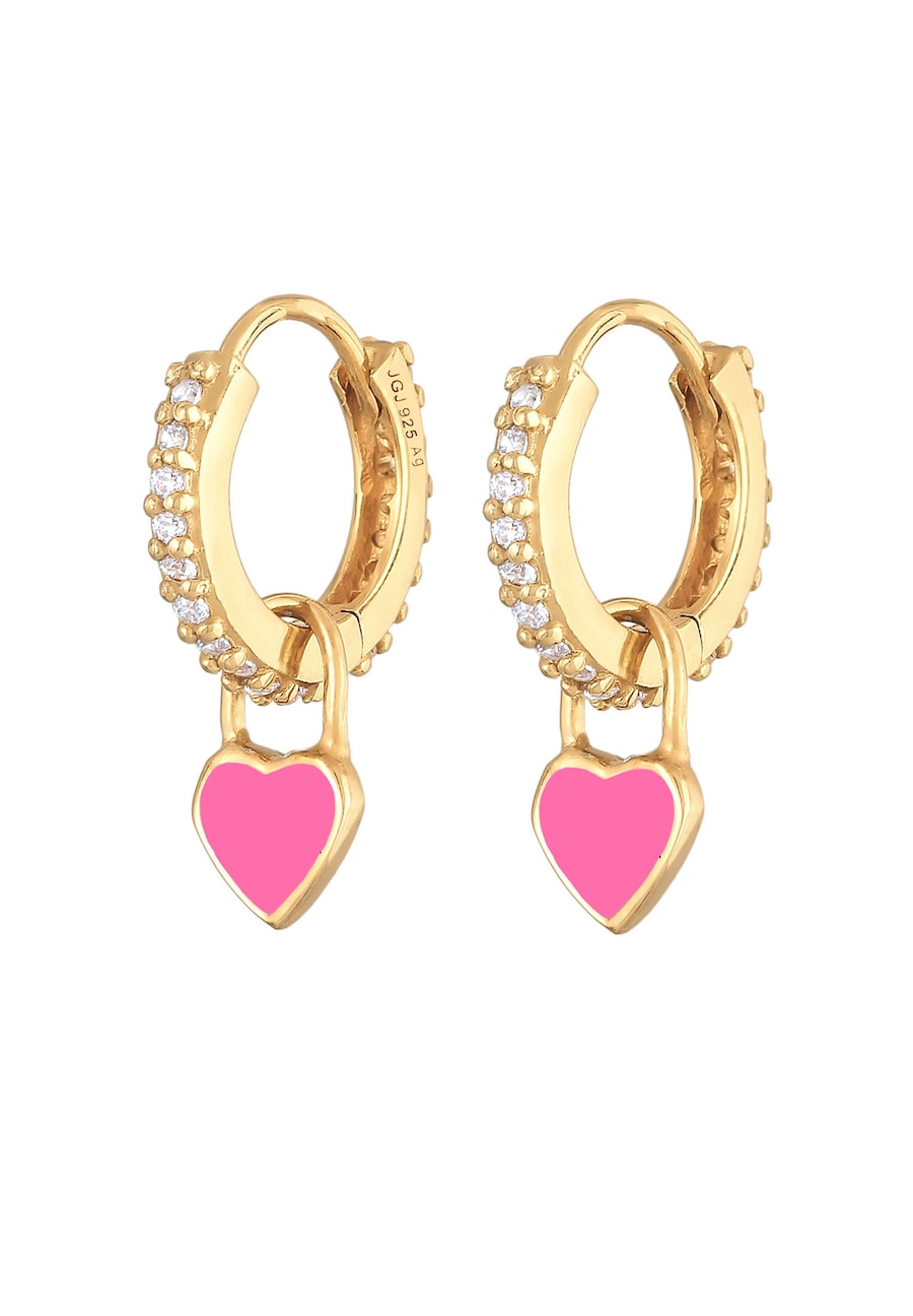 Elli Creolen Zirkonia Herzen Emaille 925 Silber OneSize Damen