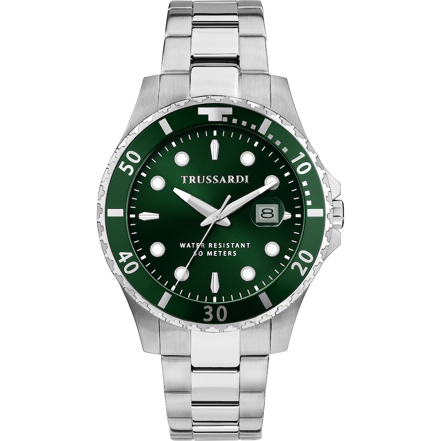 Trussardi Herrenuhr Edelstahl grün, silber Herren