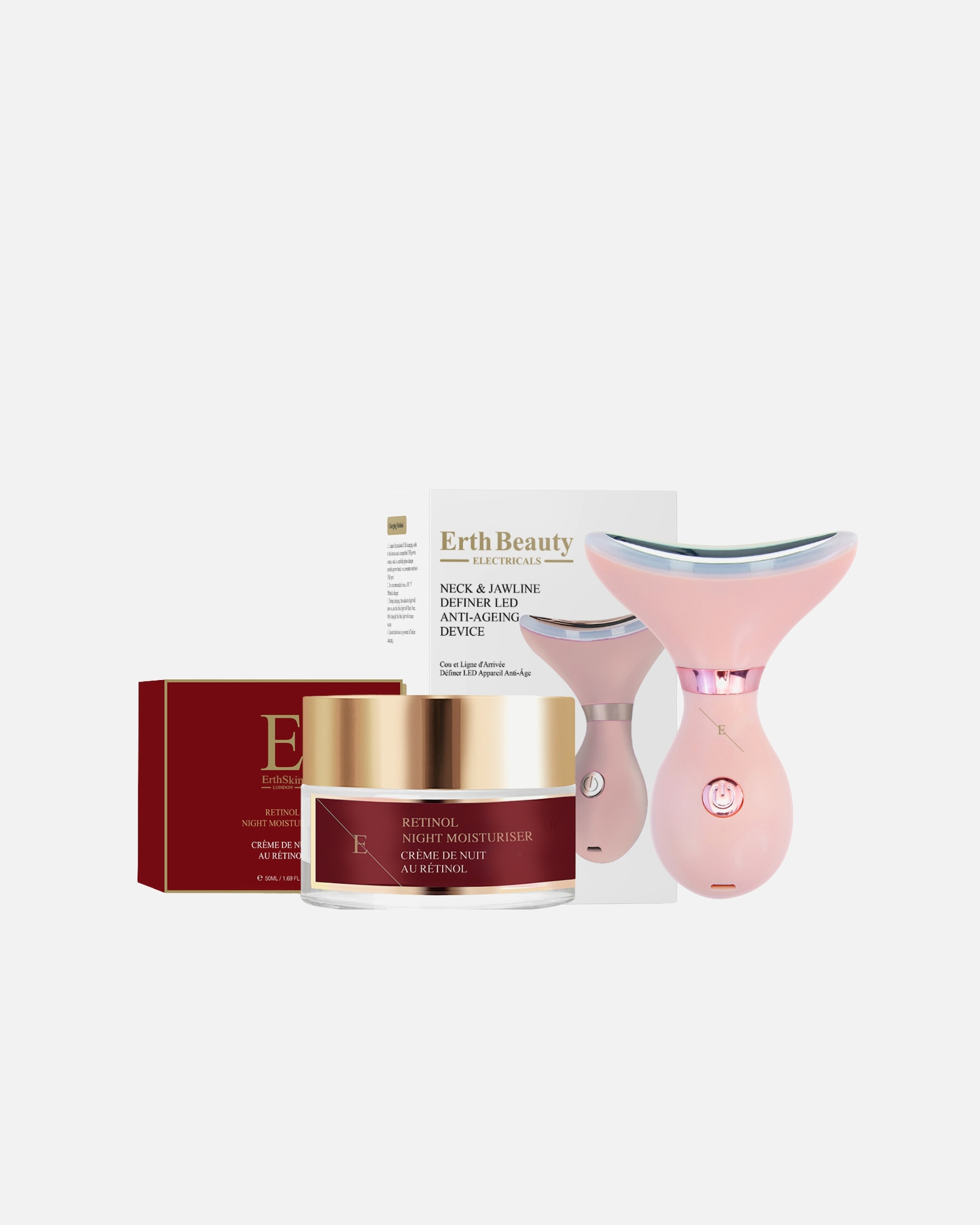 Gesichtsmassagegerät für Unisex ErthSkin London LED Hals Kiefer Rosa Duo Retinol 1 Stück