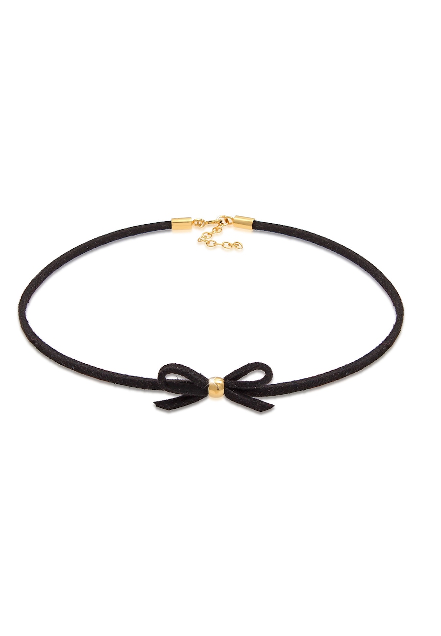 Elli Halskette Choker Velour Look Schleife Schwarz 925 Silber goldfarben Damen